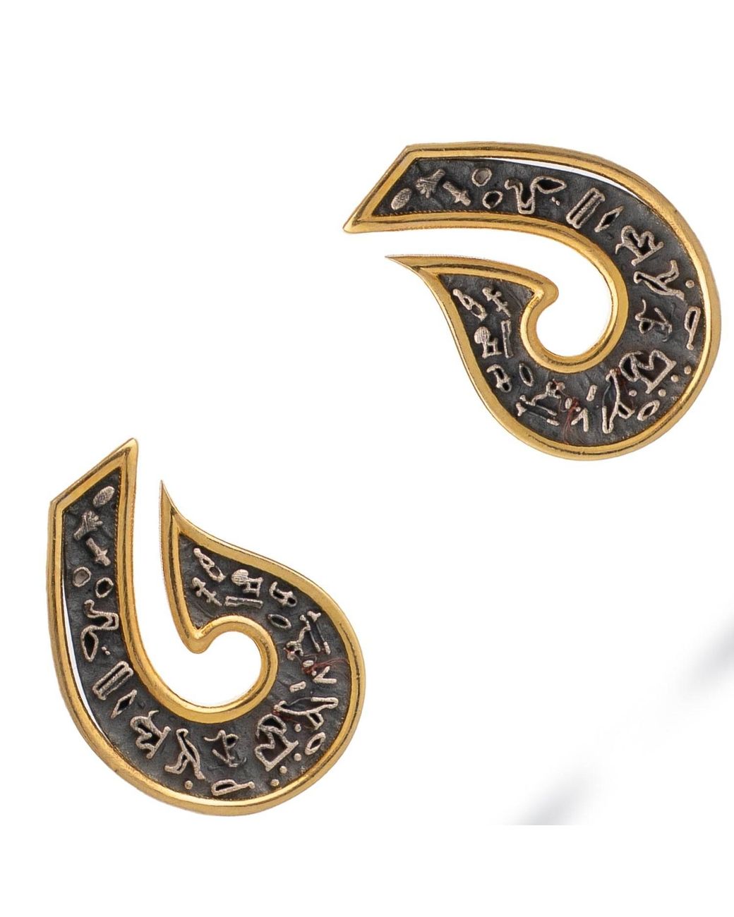 Ebru Jewelry Metallic Sacred Script Two Tone Stud Earrings
