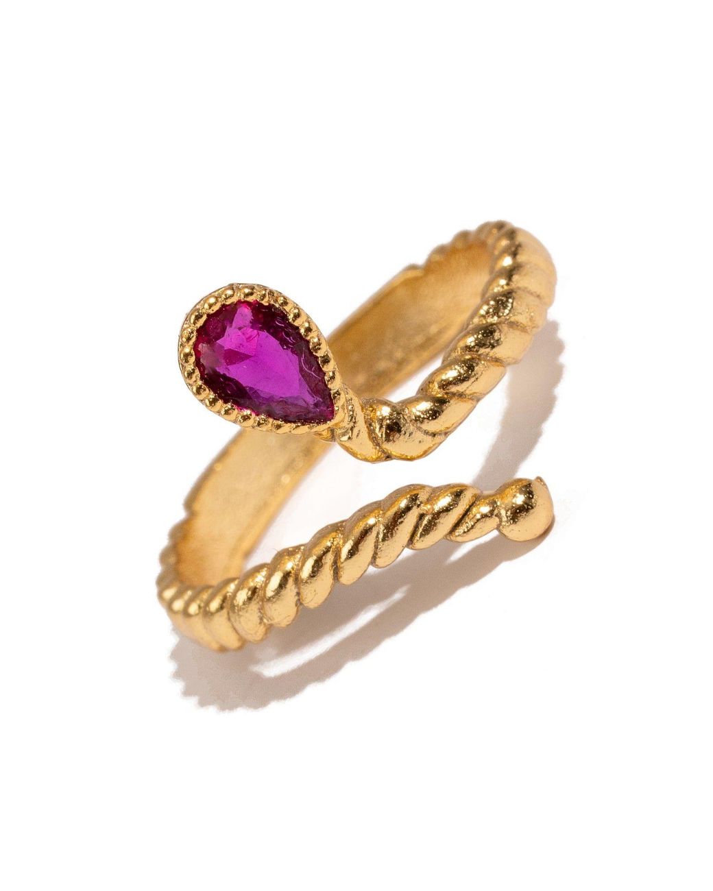 Ebru Jewelry Pink Passion Teardrop Ruby Adjustable Ring