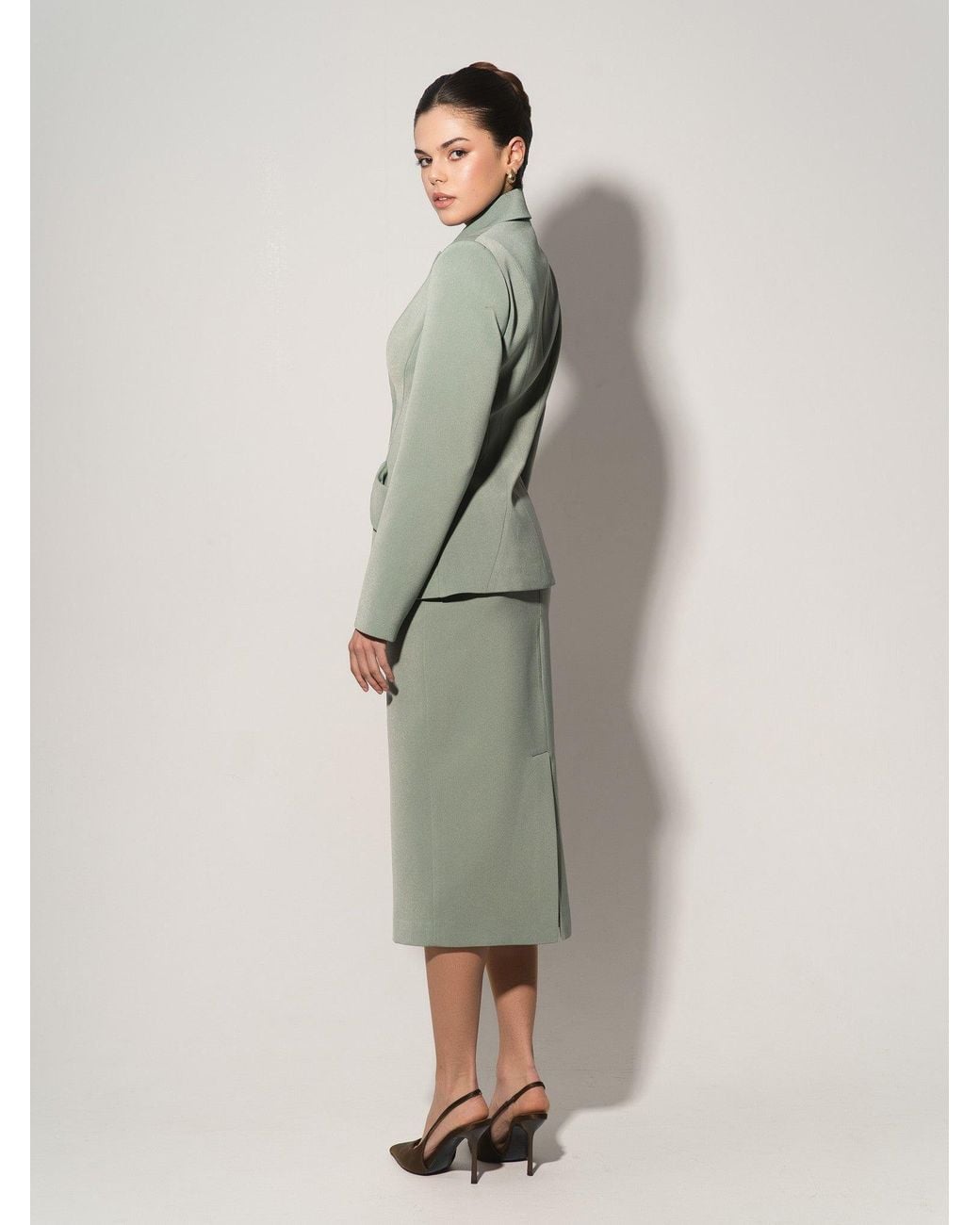 Tia Dorraine Green Tailored Fit Suiting Blazer & Skirt Suit