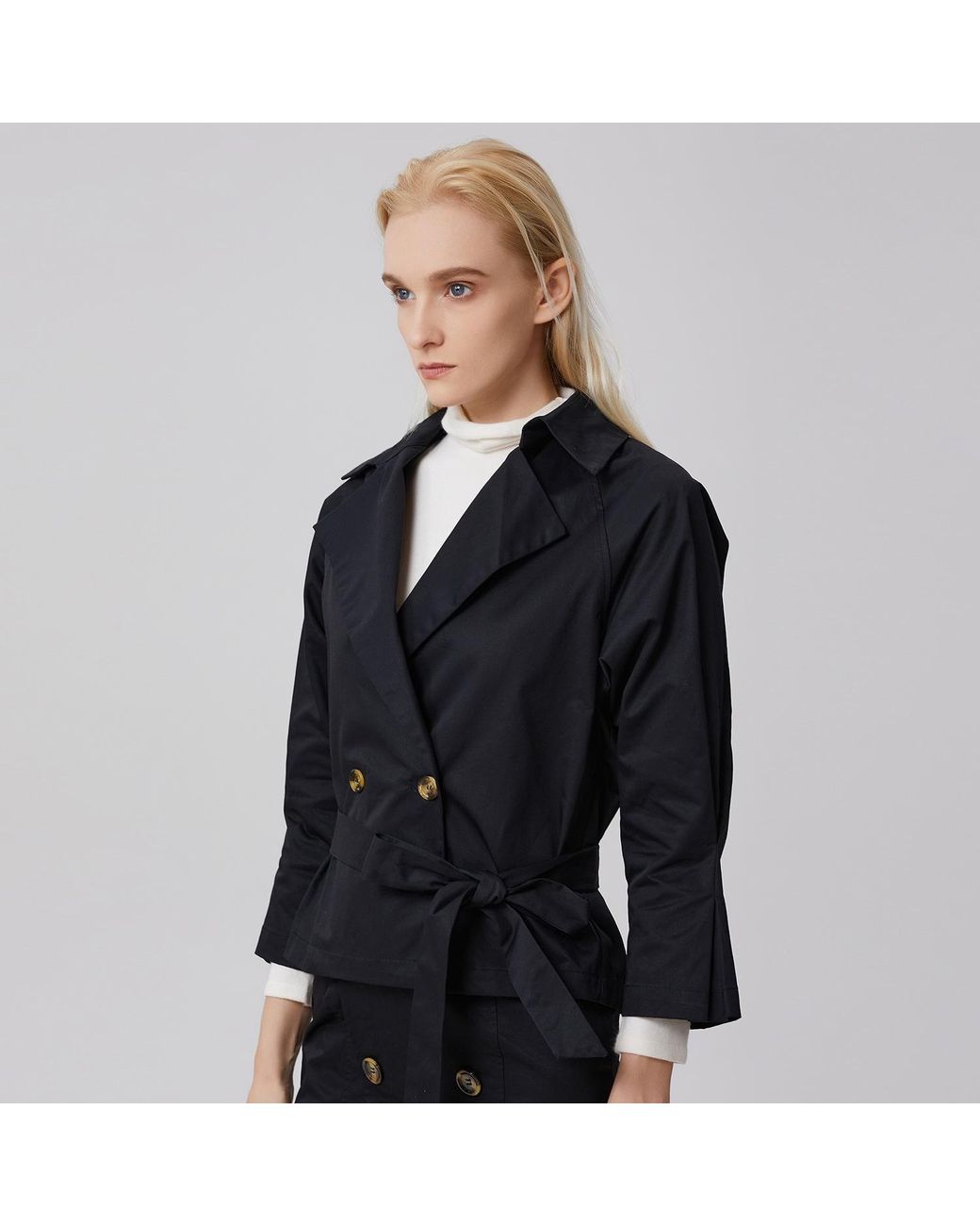 Smart and Joy Natural Double-Breasted Cotton Trench Jacket