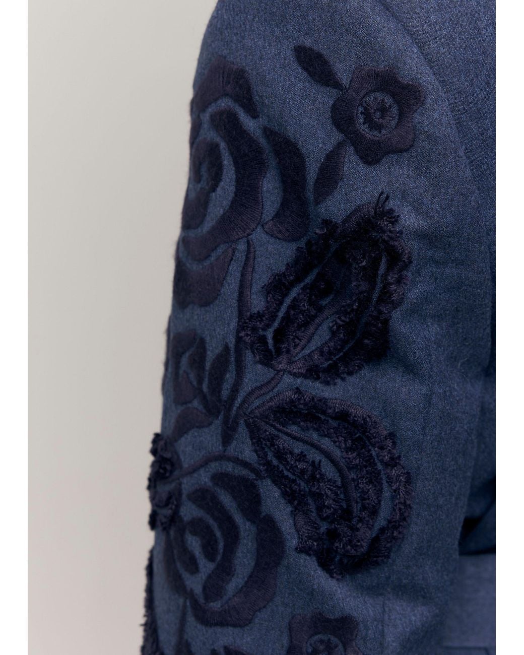 Annabo Blue Velvet Rose Embroidered Wool Wide-Leg Pants – Steel