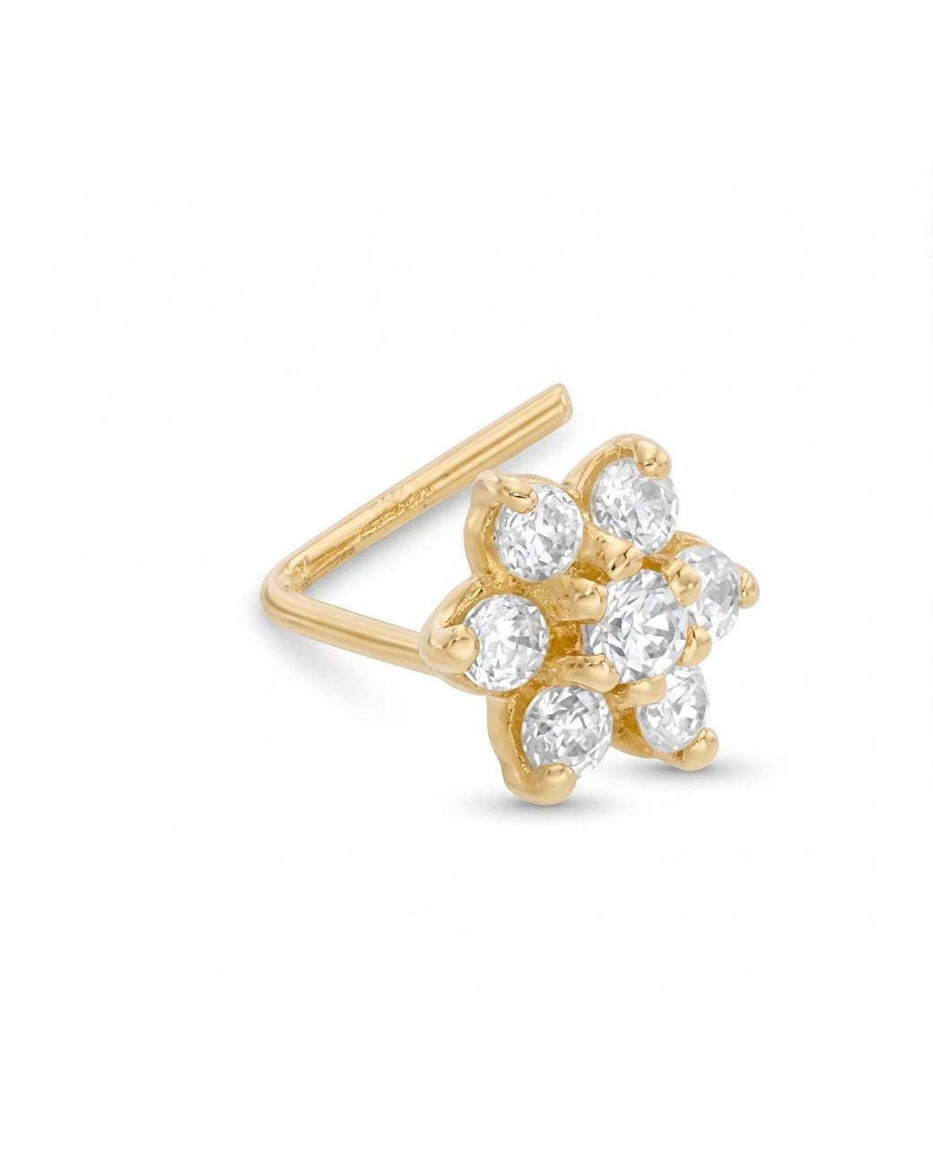 Zahav Jewelry Metallic 10K Solid 24G Flower Cz L Shape Nose Stud