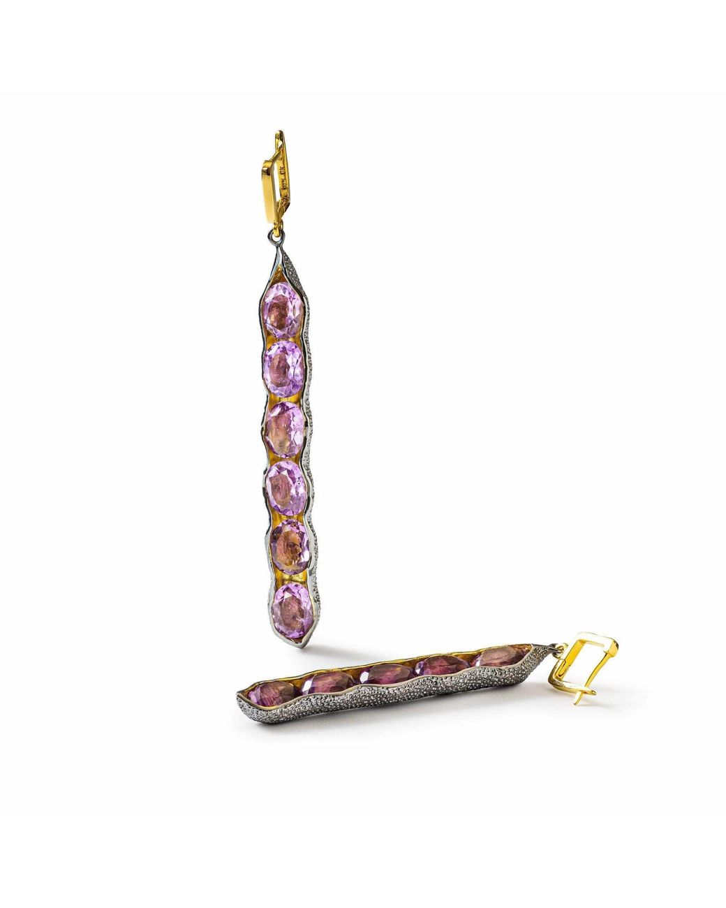 German Kabirski Purple Chimey Plated Asymmetric Earrings With Natural Amethyst