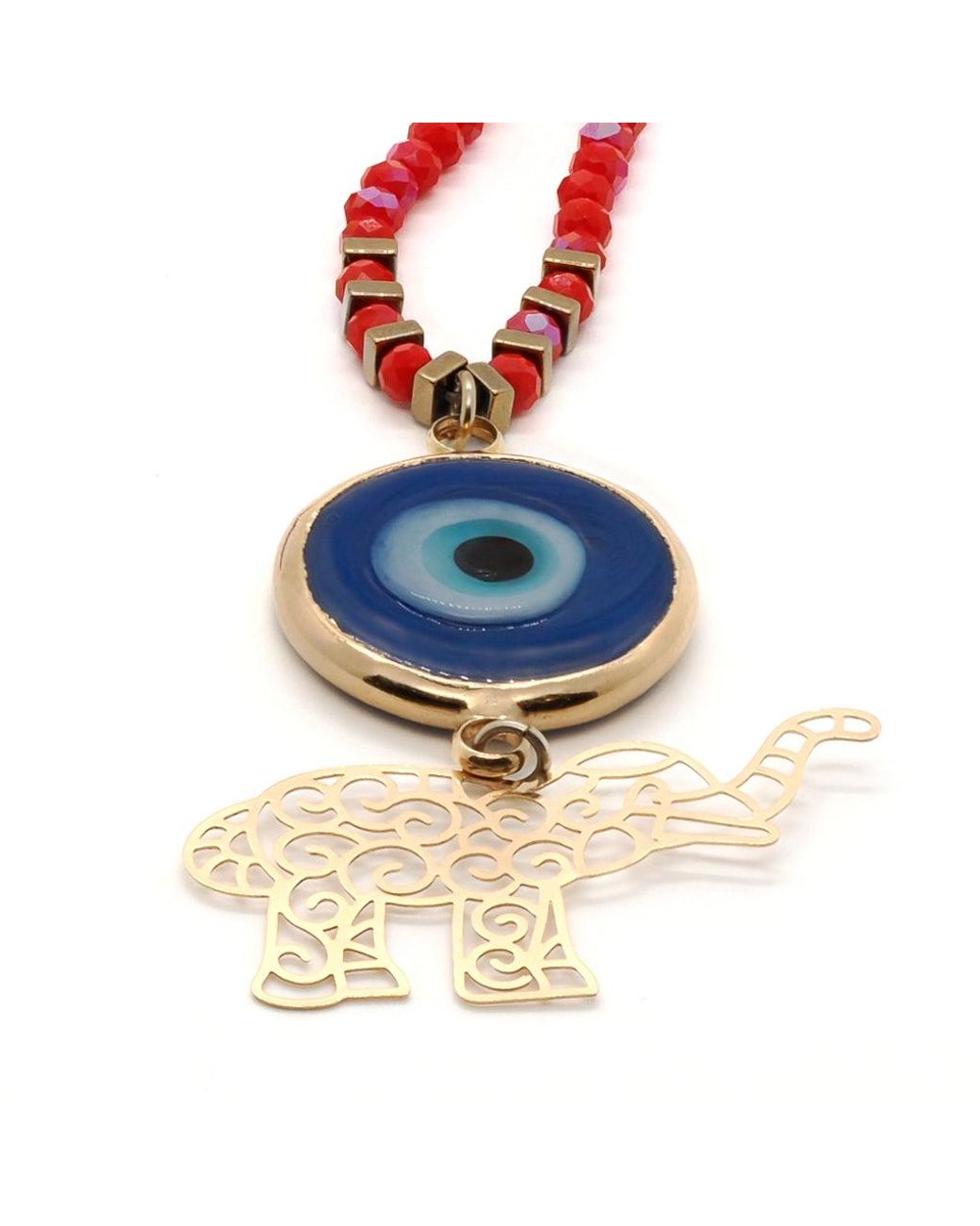 Ebru Jewelry White Summer Lucky Elephant And Evil Eye Necklace