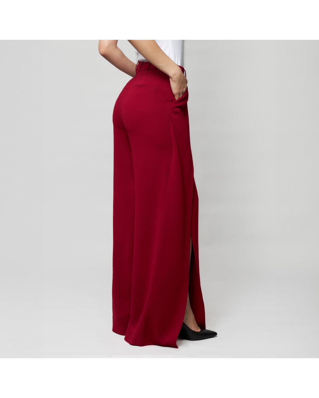 Solgo Atelier Red Dina Wide Leg Crepe Pant