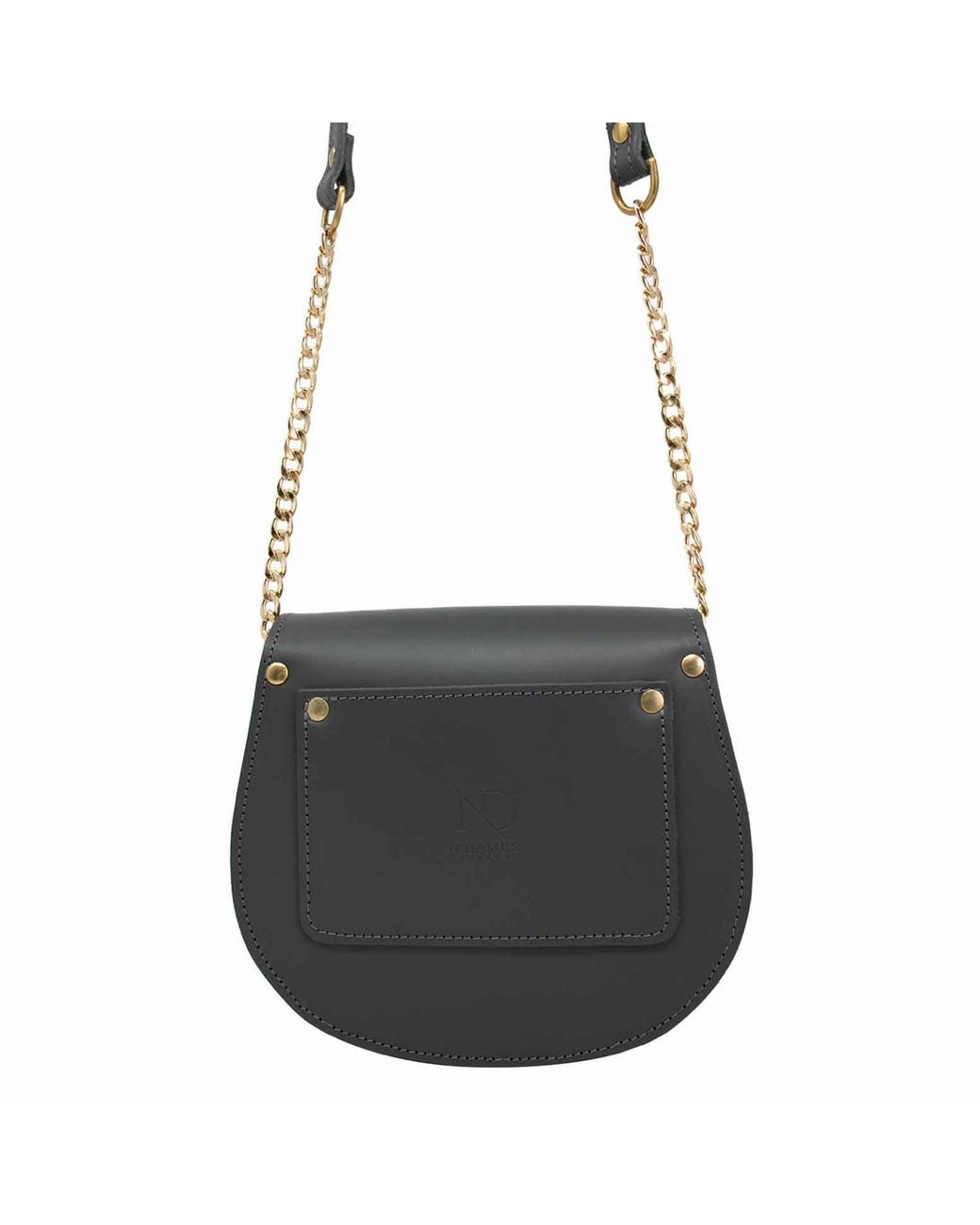 N'damus London Gray Mini Victoria Full Grain Leather Crossbody Saddle Bag With Chain
