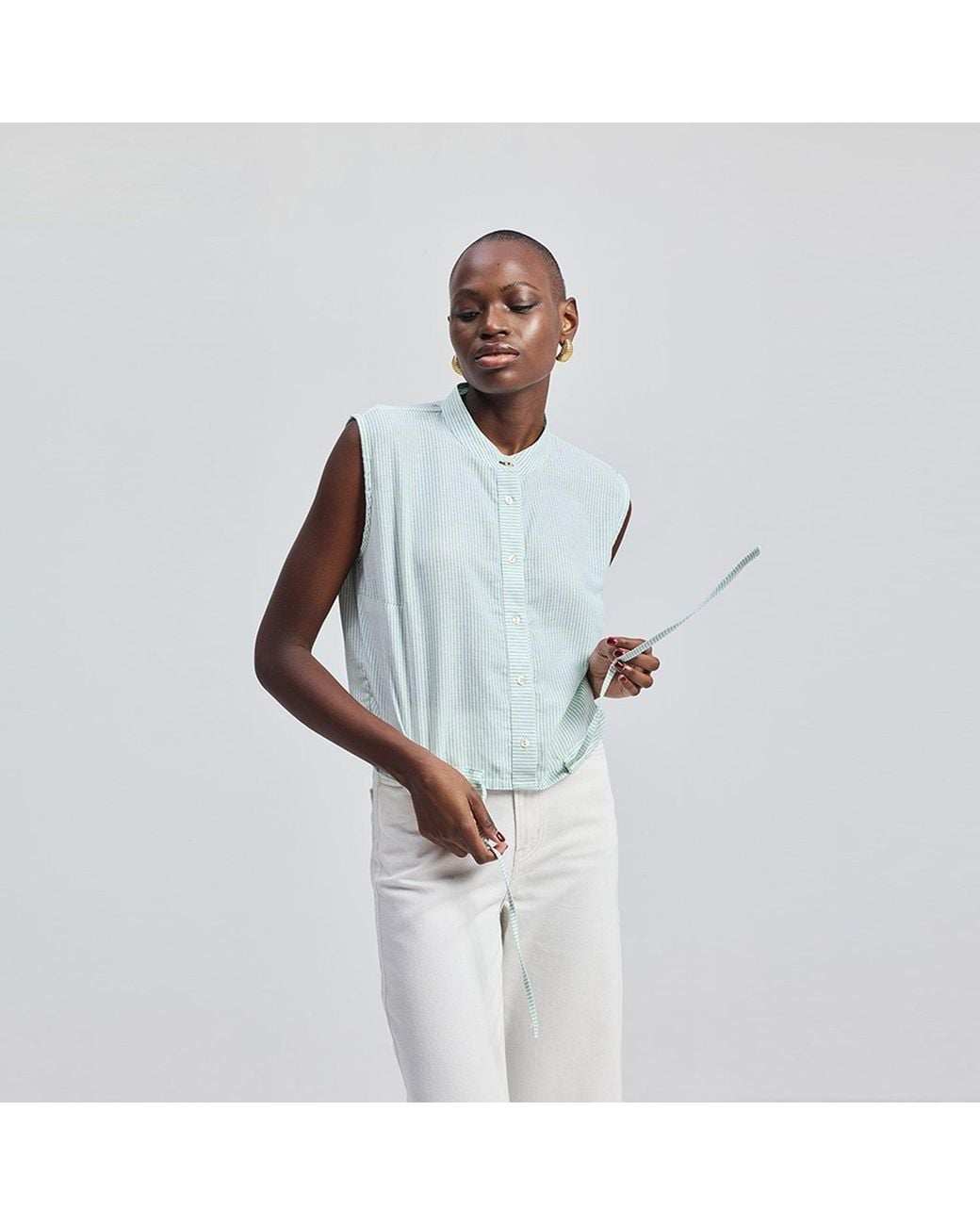 REISTOR Blue Button-Down Shirt With Waist Drawstring