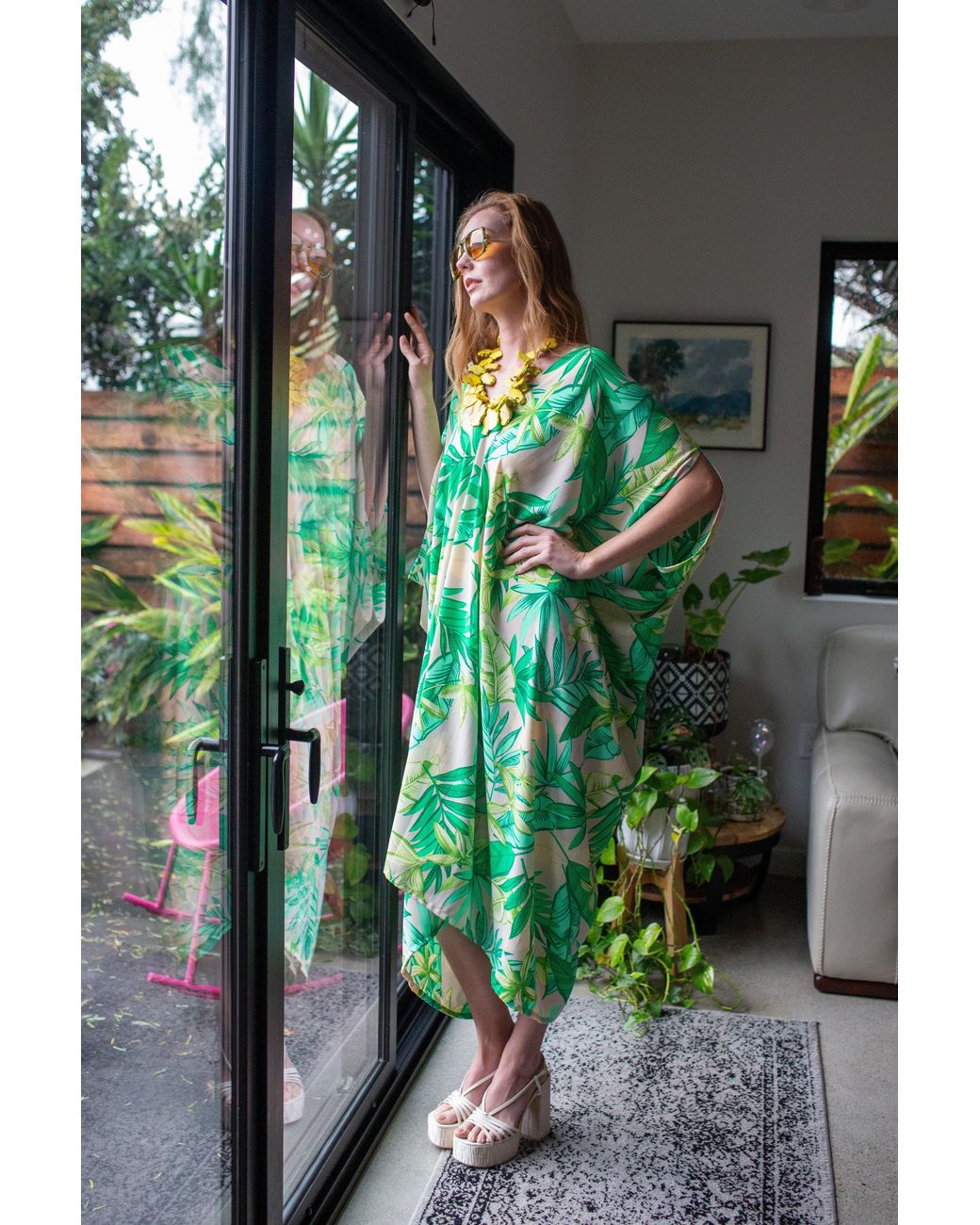 Jennafer Grace Green Canopy Nude Caftan