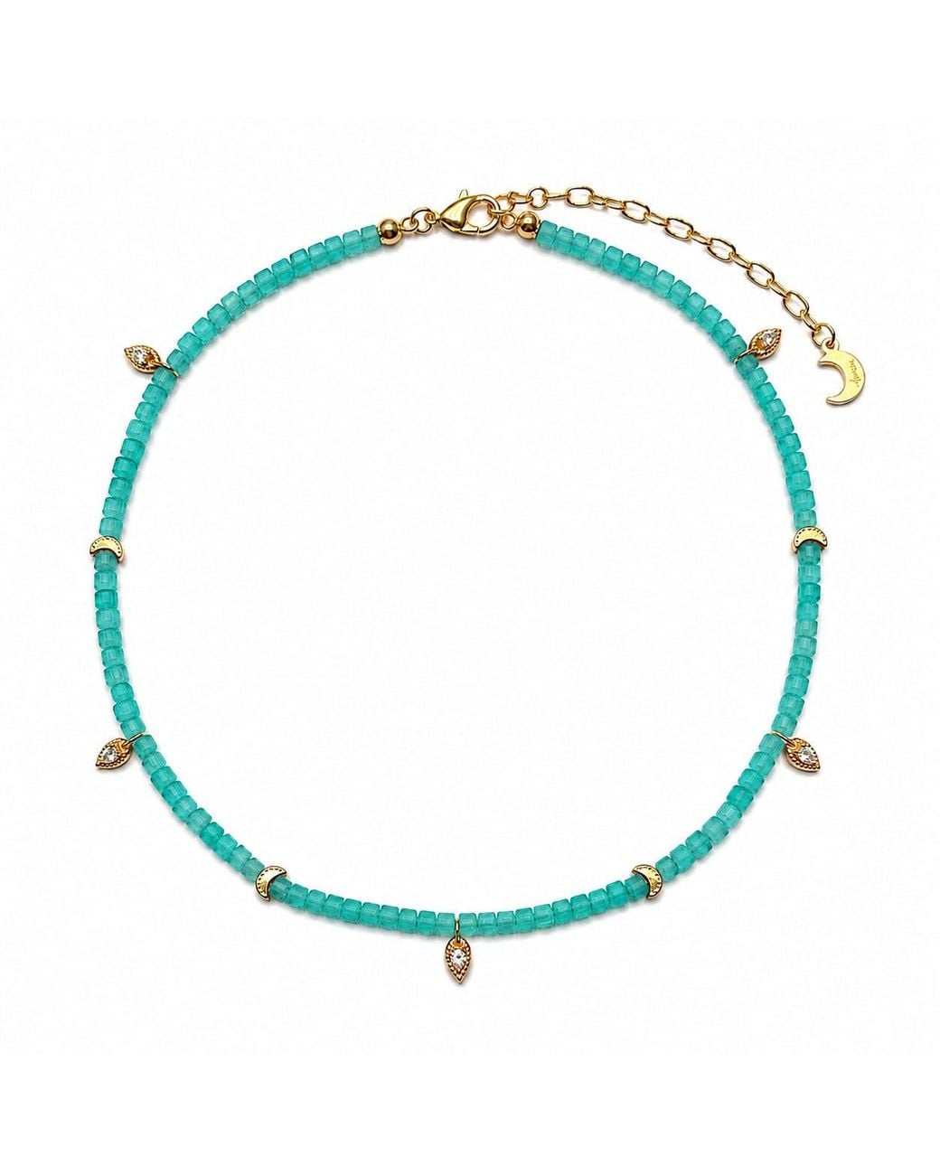 Aurozia Blue Lotus Within Vermeil Starlit Moon Amazonite Choker Necklace & Bracelet