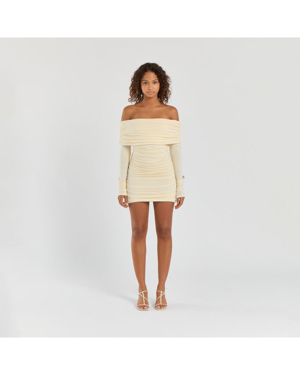 Egyptian Blue Natural Neutrals Ivory Long Sleeve Ruched Dress