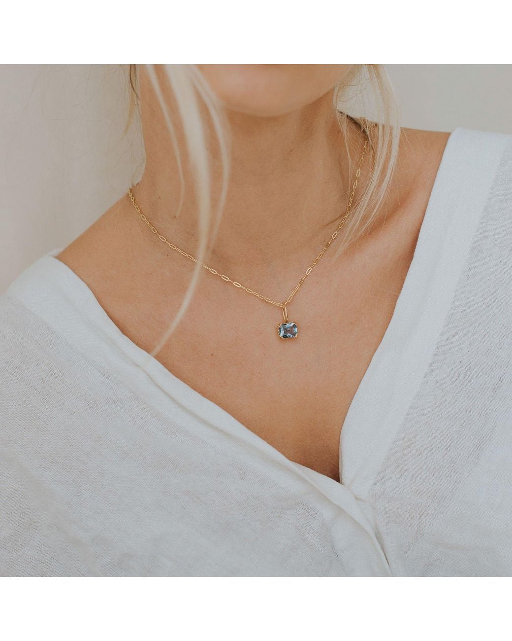Dainty London Blue Solid Large Topaz Necklace