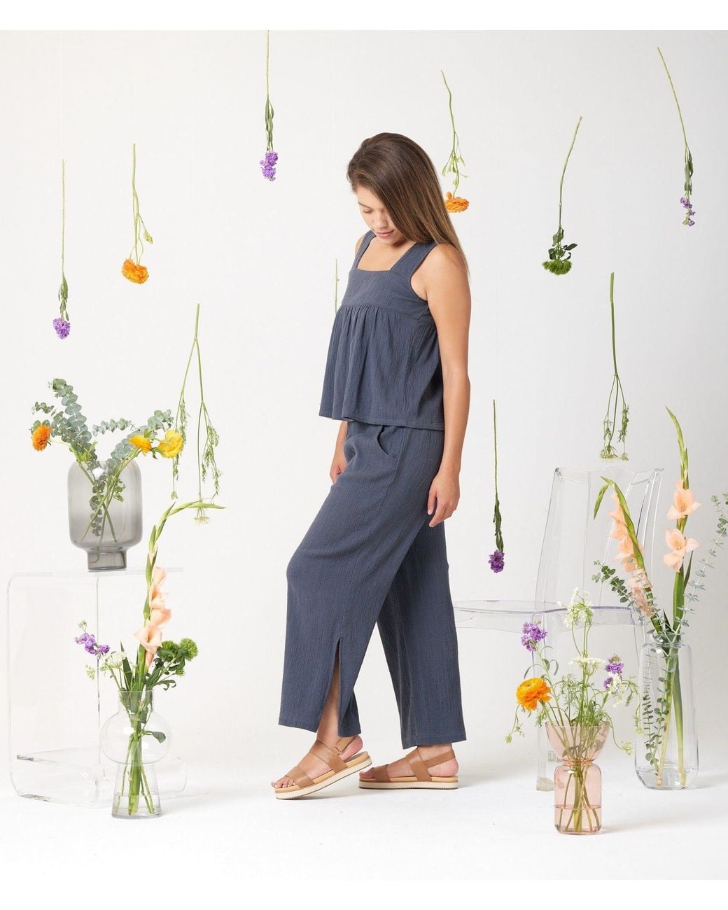 Known Supply Blue Organic Gauze Tank
