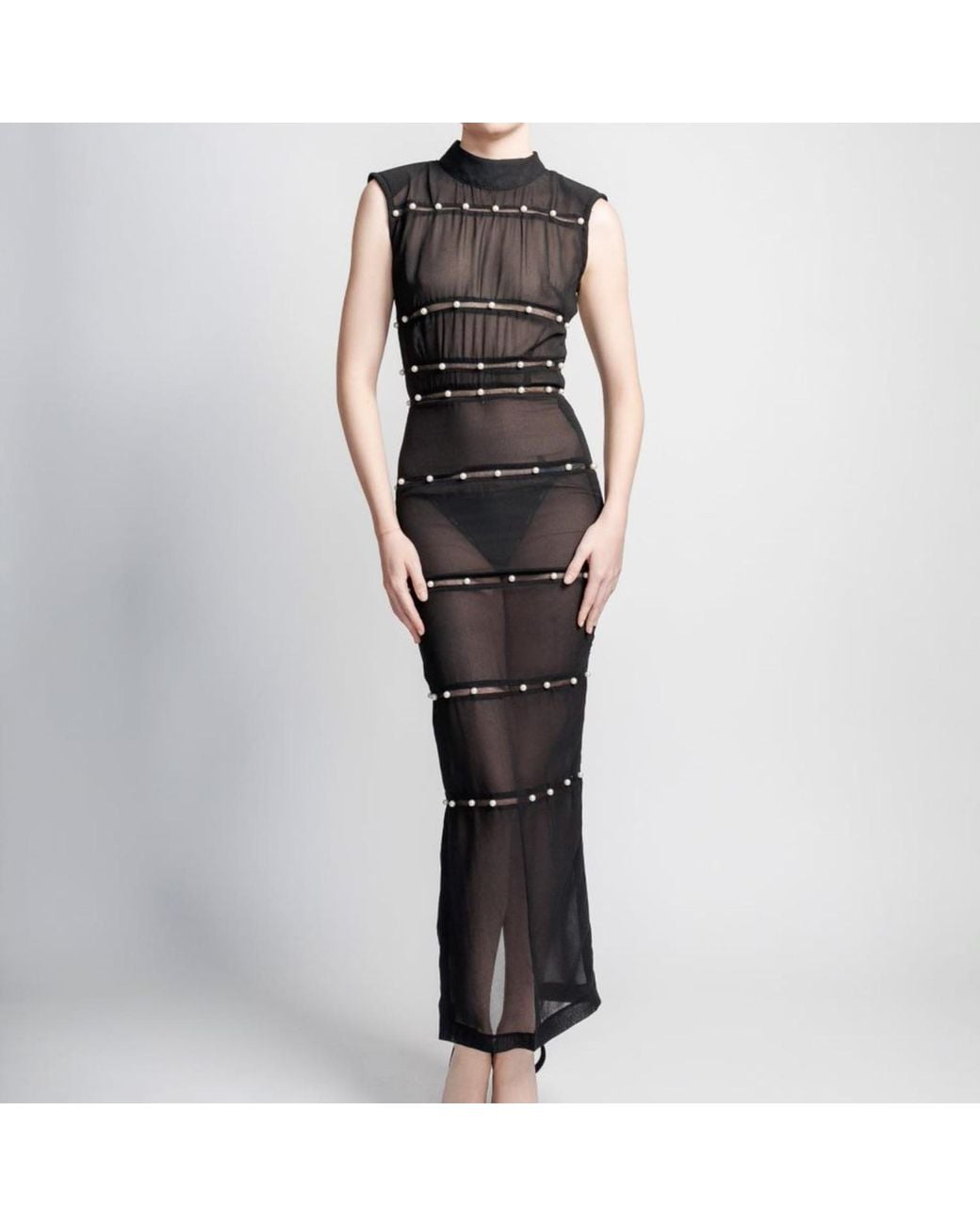 Chuks Collins Black Ife Sleeveless Sheer Dress