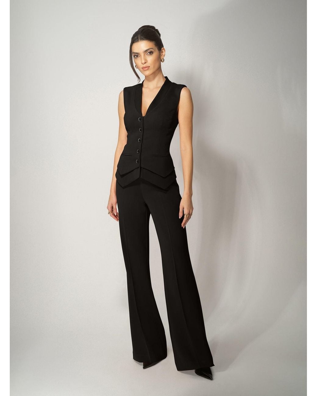 Tia Dorraine Black Fitted Waistcoat & Trousers Set