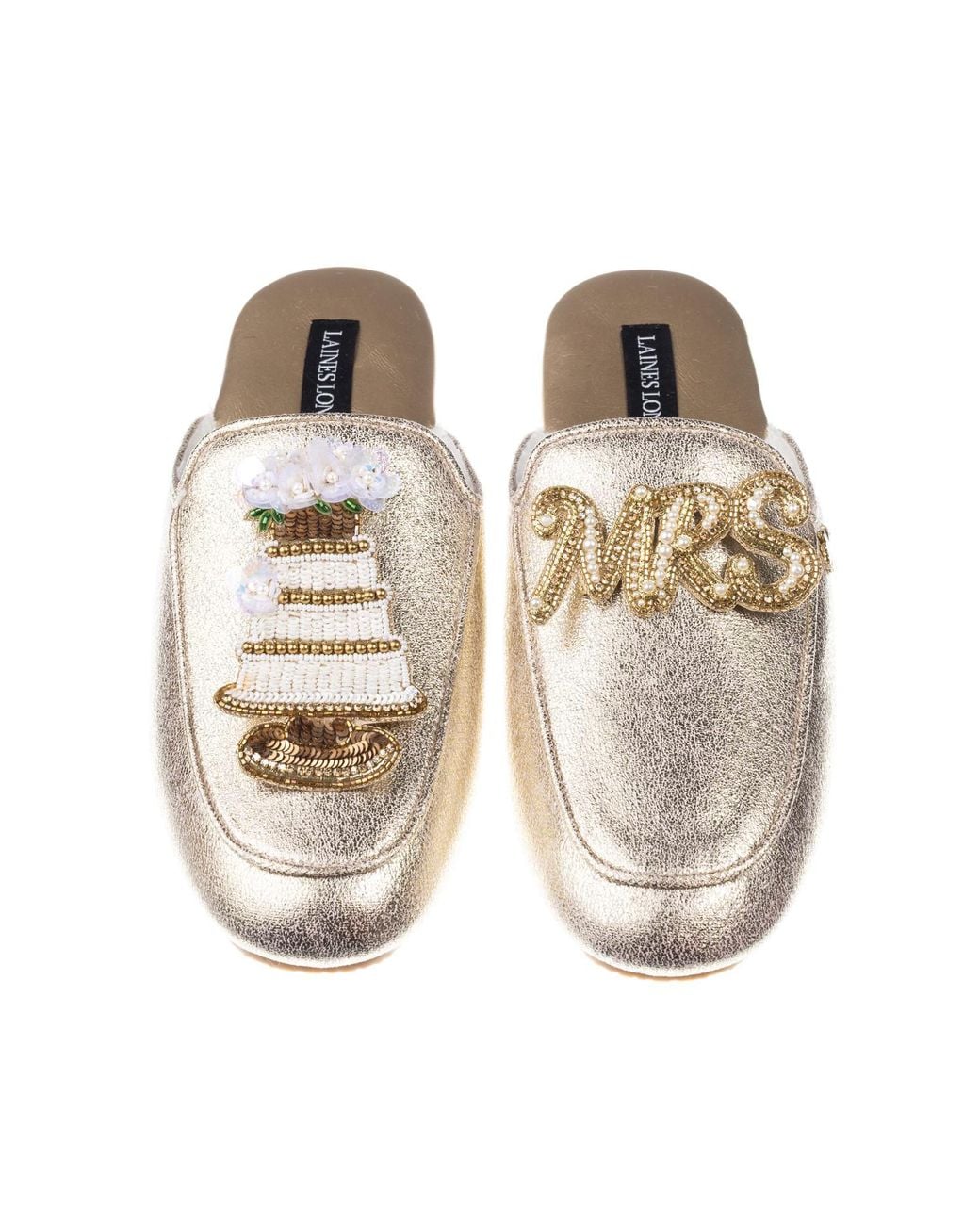 Laines London Natural Classic Mules With Wedding Cake & Mrs Brooches