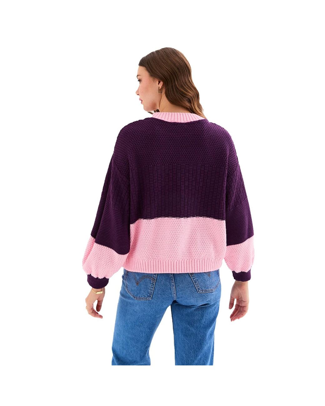 Cara & The Sky Purple Taz Colour Block Balloon Sleeve Jumper