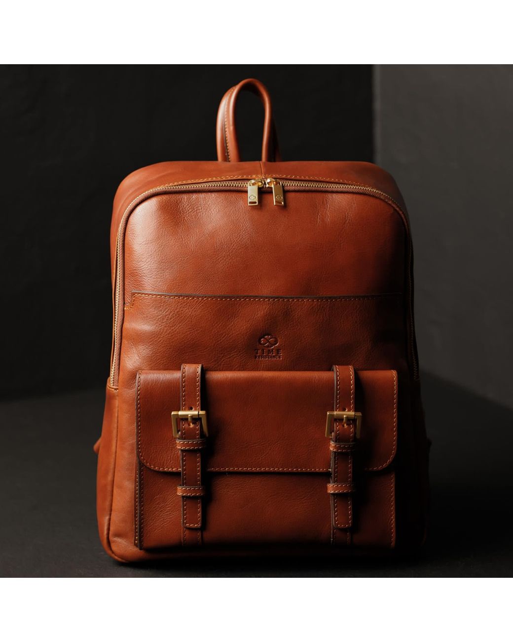 Time Resistance Brown Leather Backpack Travel Bag