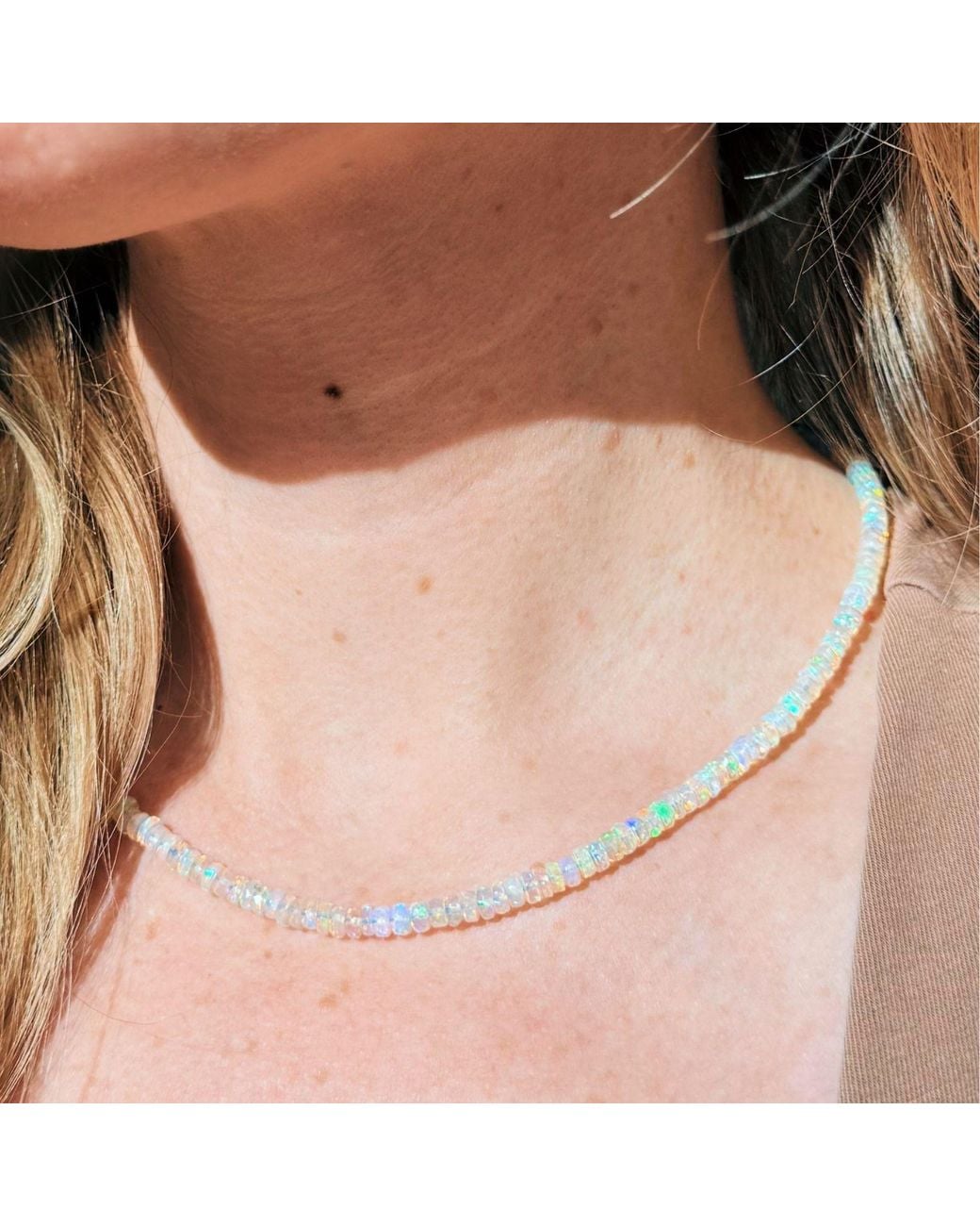 Herself Collections White 14K Genuine Opal Necklace