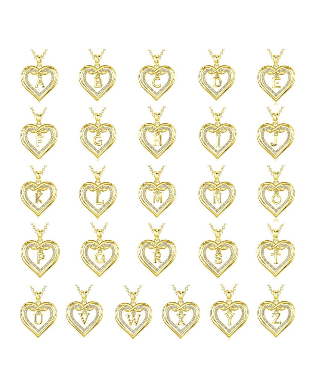 Harfi Metallic Statement Love Heart Initial Necklace Plated Charm Necklace