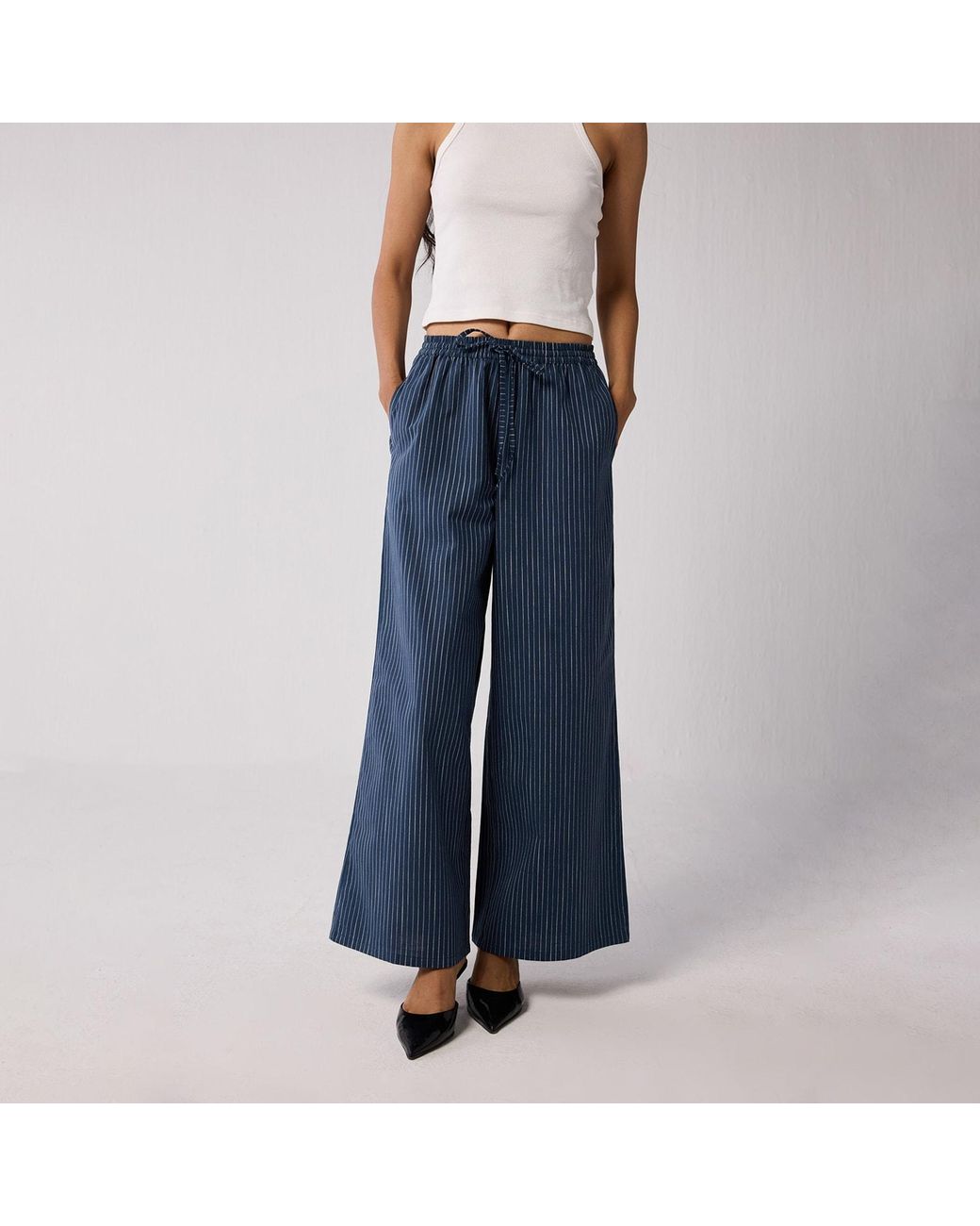 REISTOR Blue Wide-Leg Drawstring Pants With And Stripes