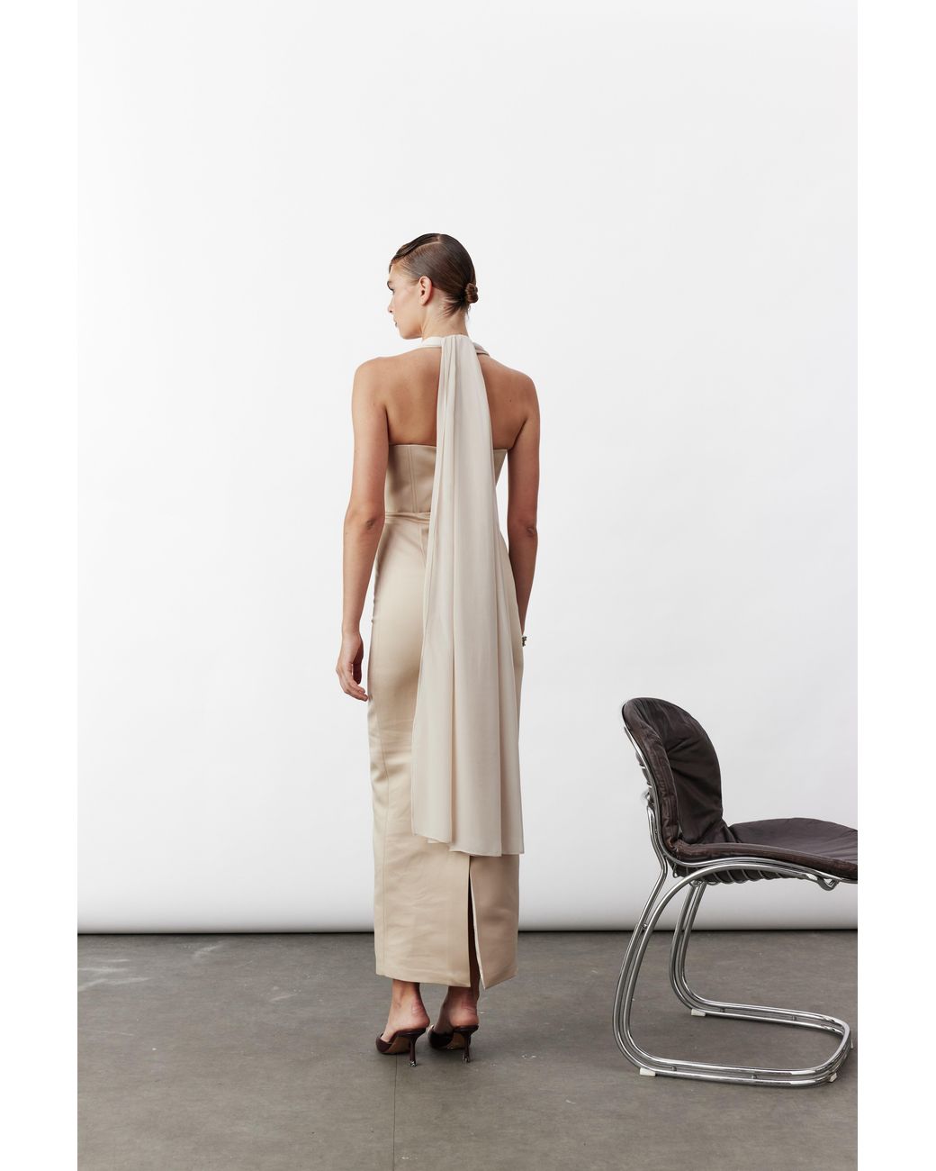 NAZLI CEREN Natural Clarine Long Dress