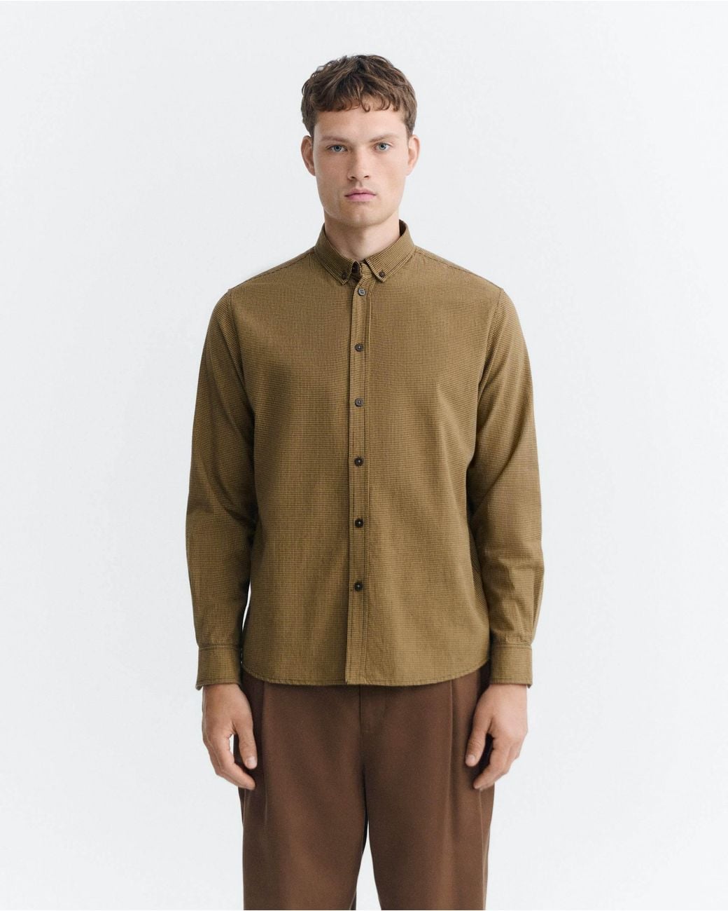 Thinking Mu Brown Ant Camel Checkered Shirt for men