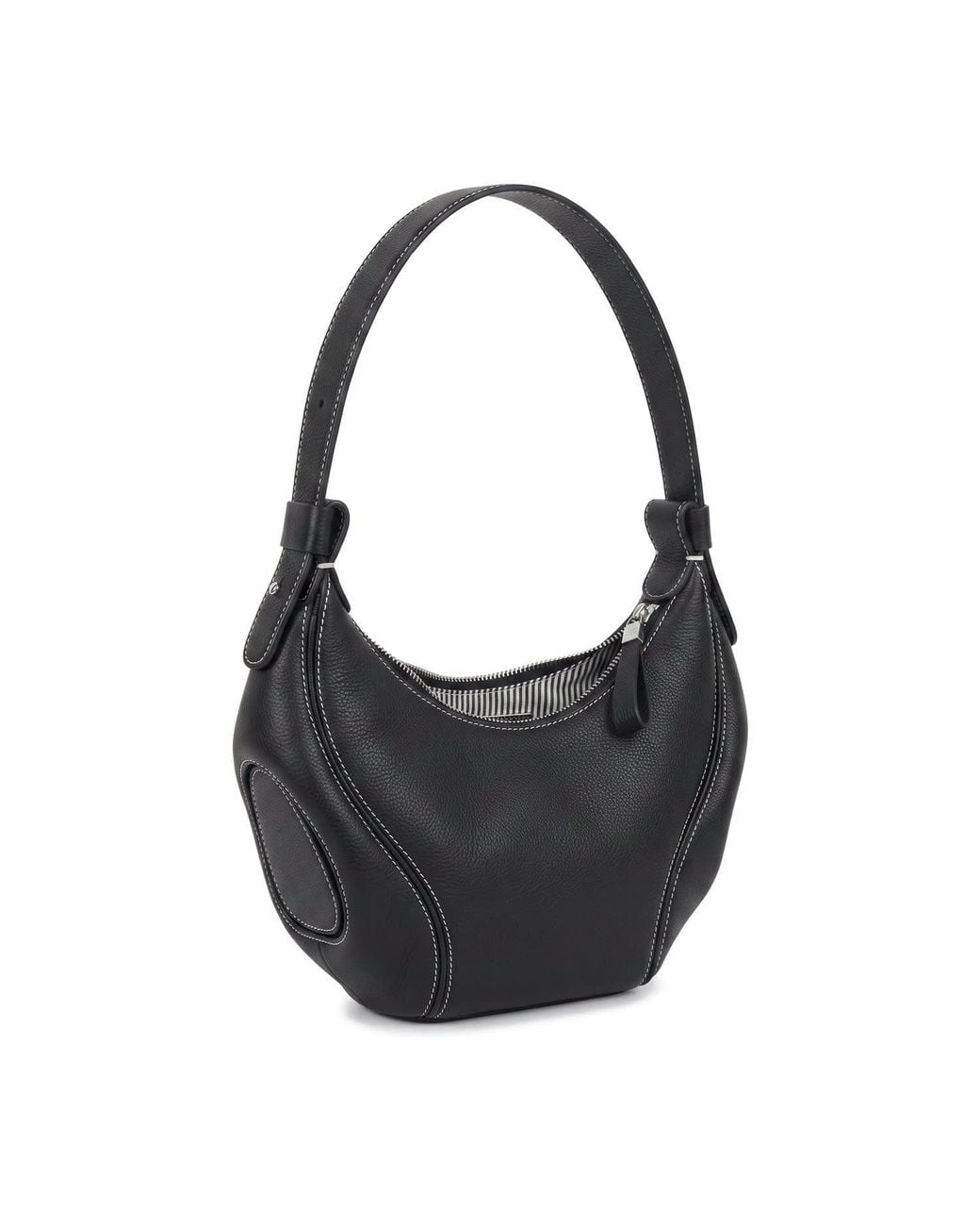 Modenaire Black Curved Shoulder Bag With Sculpted Silhouette And Zip Closure