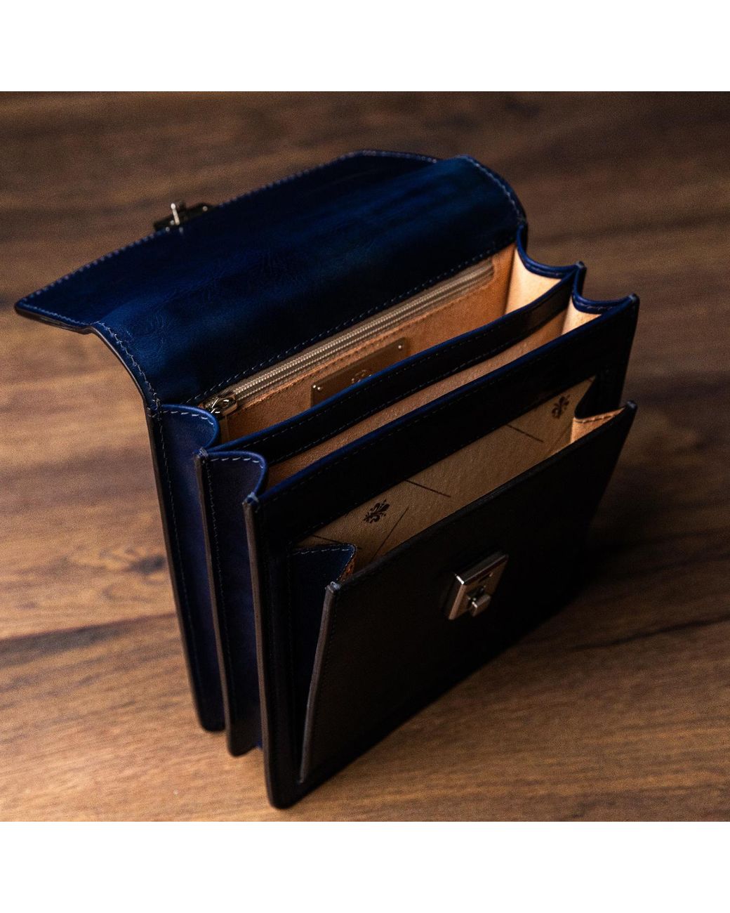 Time Resistance Blue Small Leather Briefcase For