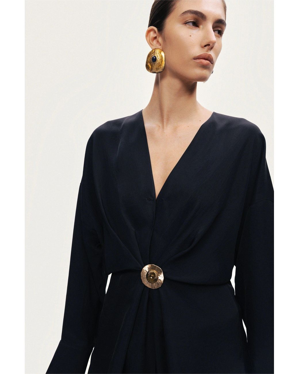 Nocturne Black Draped Buckle-Detail Shirt