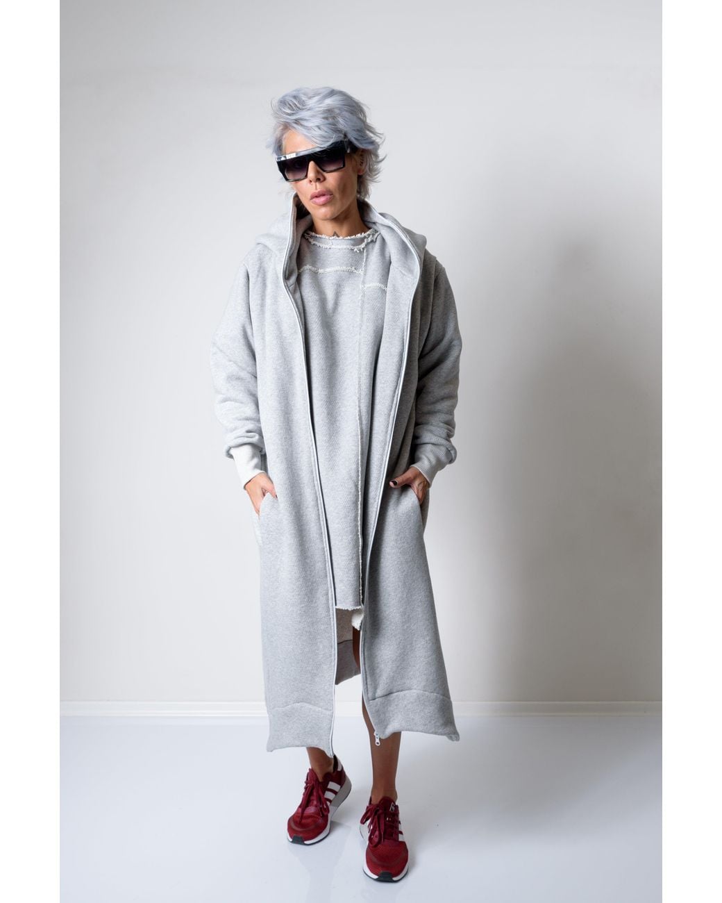 Clothes by Locker Room Gray Long Oversized Asymmetrical Casual Hoodie Sweatshirt