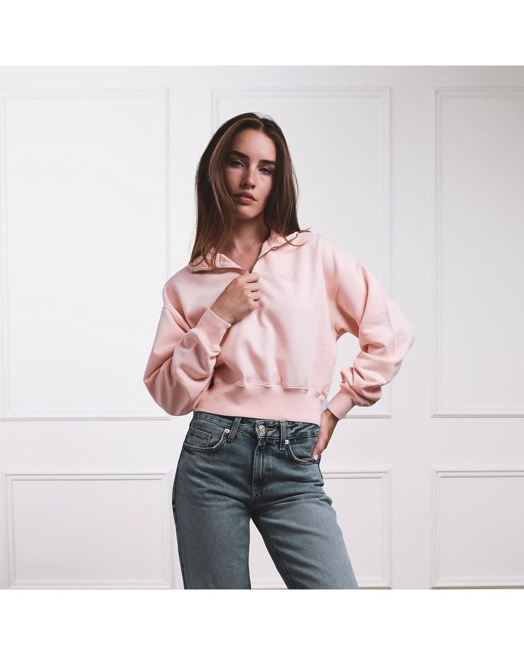 VLD Pink Runyon Cropped Quarter-Zip Sweatshirt