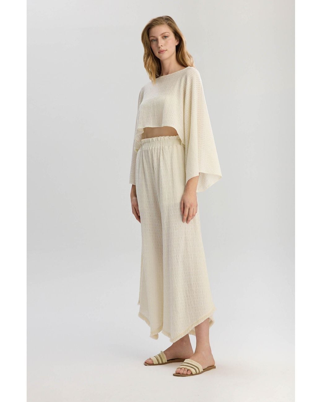 Lilamie White Neutrals Rio Loose Fit Long Sleeve Summer Blouse