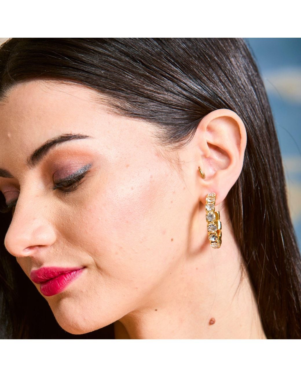 Laura Gray Metallic Diamond Crystal Hoop Earrings