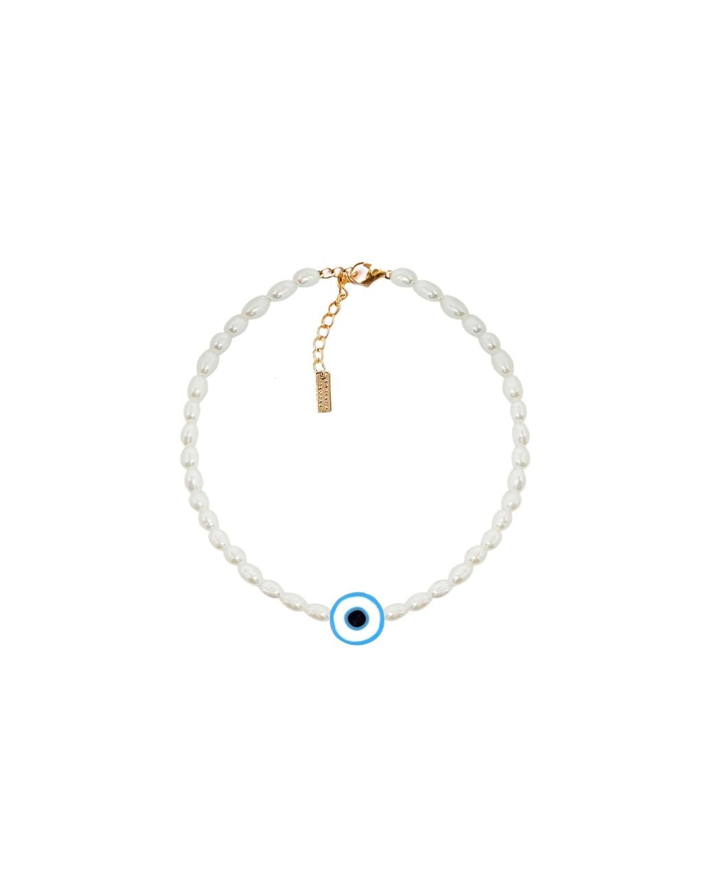 Adriana Pappas Designs Metallic Evil Eye Pearls Anklet
