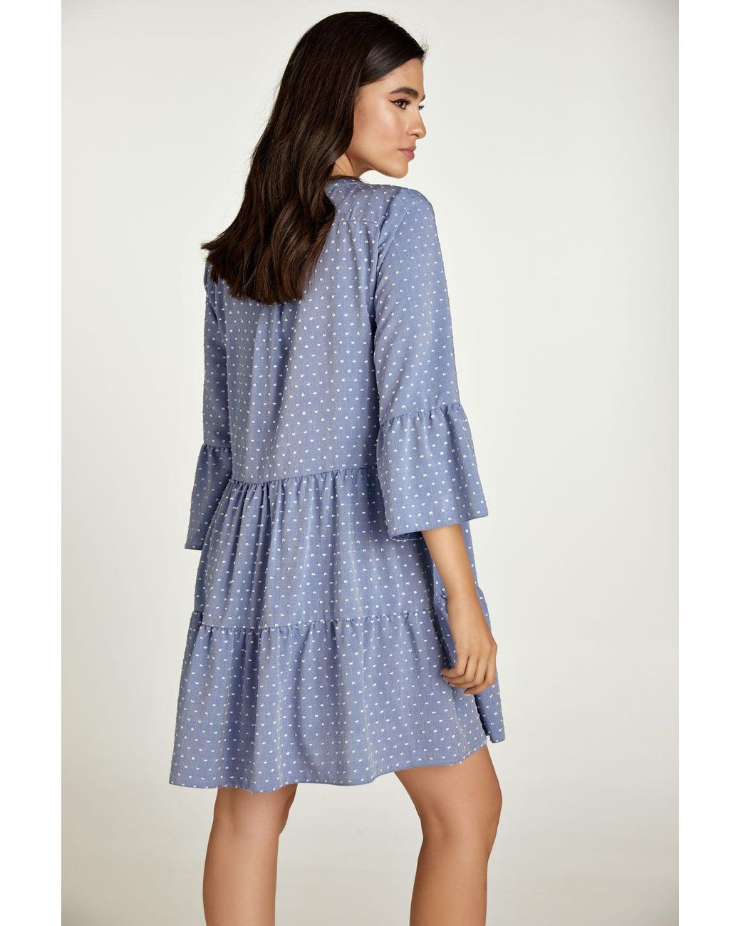 Conquista Blue Denim Style Embroidered A Line Dress