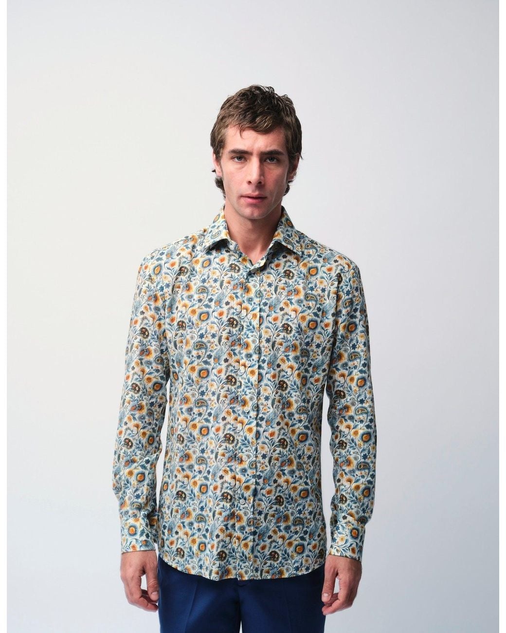 Gresham Blake Gray Neutrals Cream Paisley Jacquard Shirt for men
