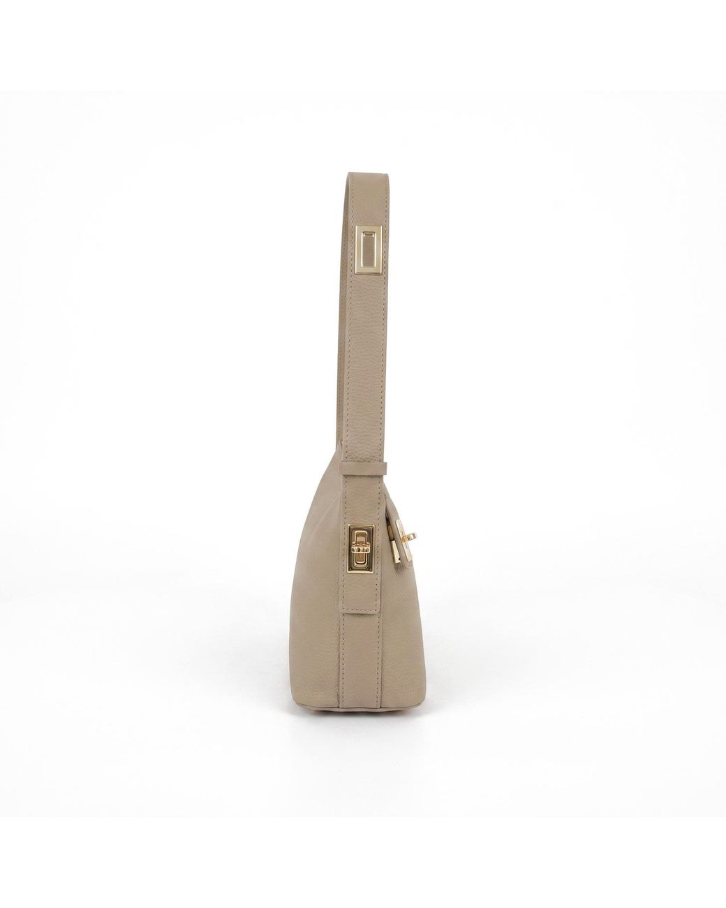 Modenaire Gray Neutrals Leather Shoulder Bag With Hardware And Zip Top Closure
