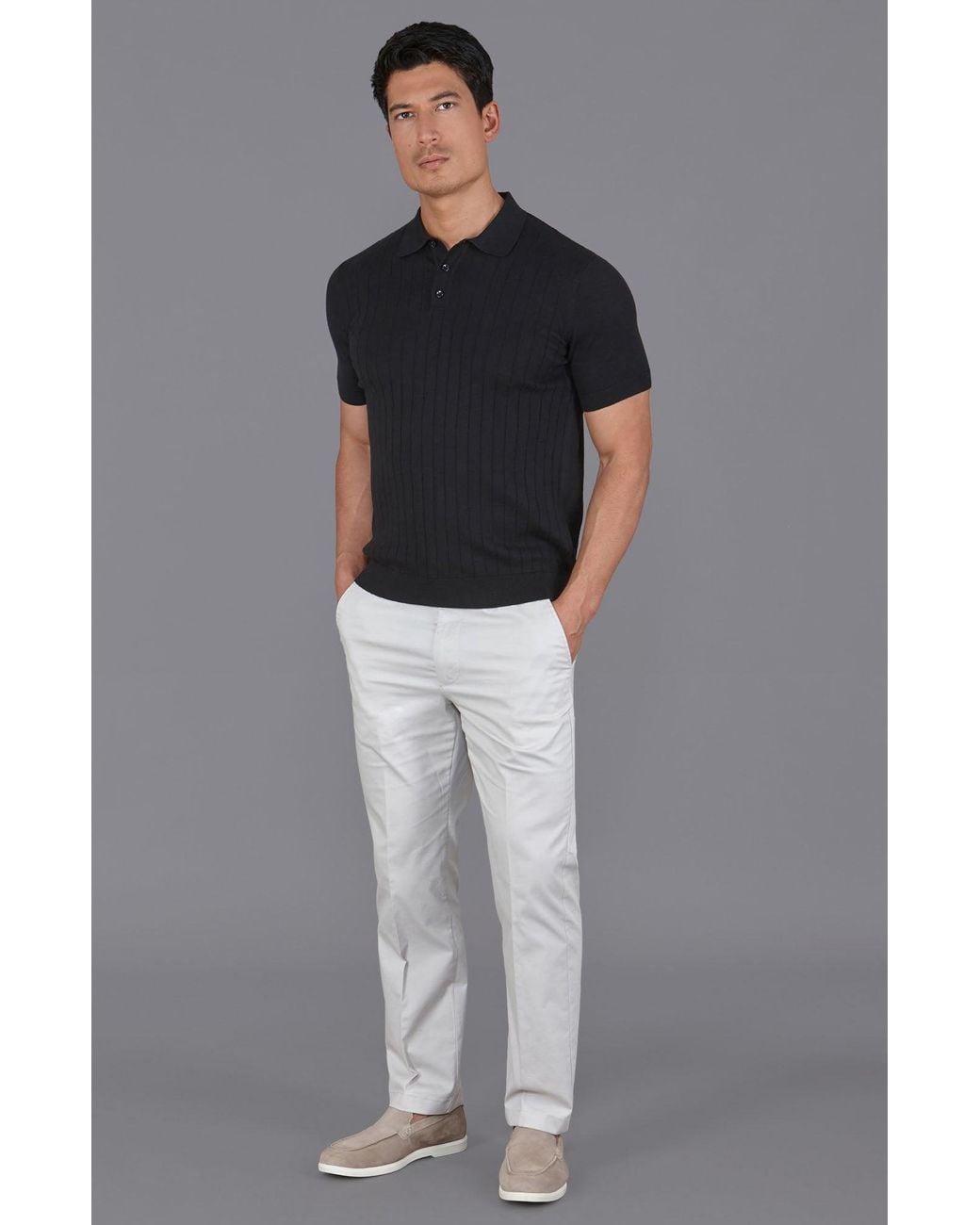Paul James Knitwear Black Ultra Fine Cotton Miless Selection Knit Polo Shirt for men
