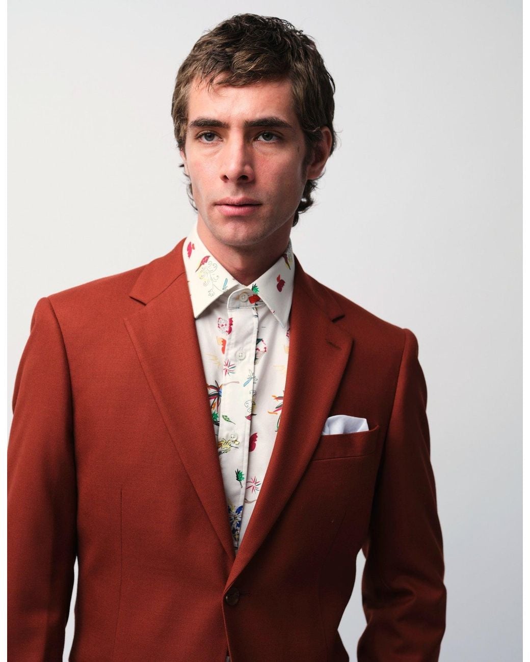 Gresham Blake White Neutrals Cream Scatter Print Shirt for men