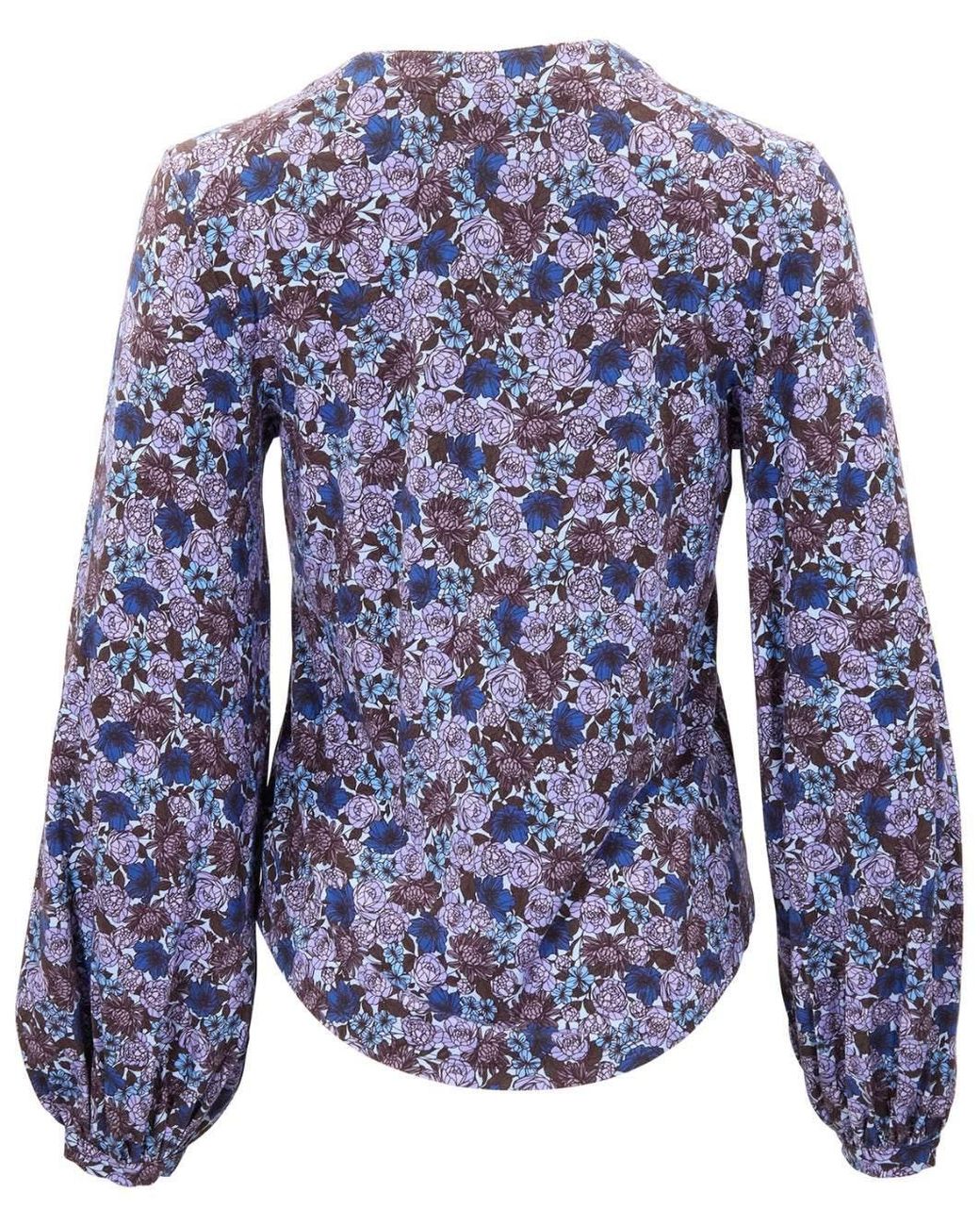 Lords of Harlech Blue Val Ternberg Floral Brownie Lyocell Stretch V-Neck Top