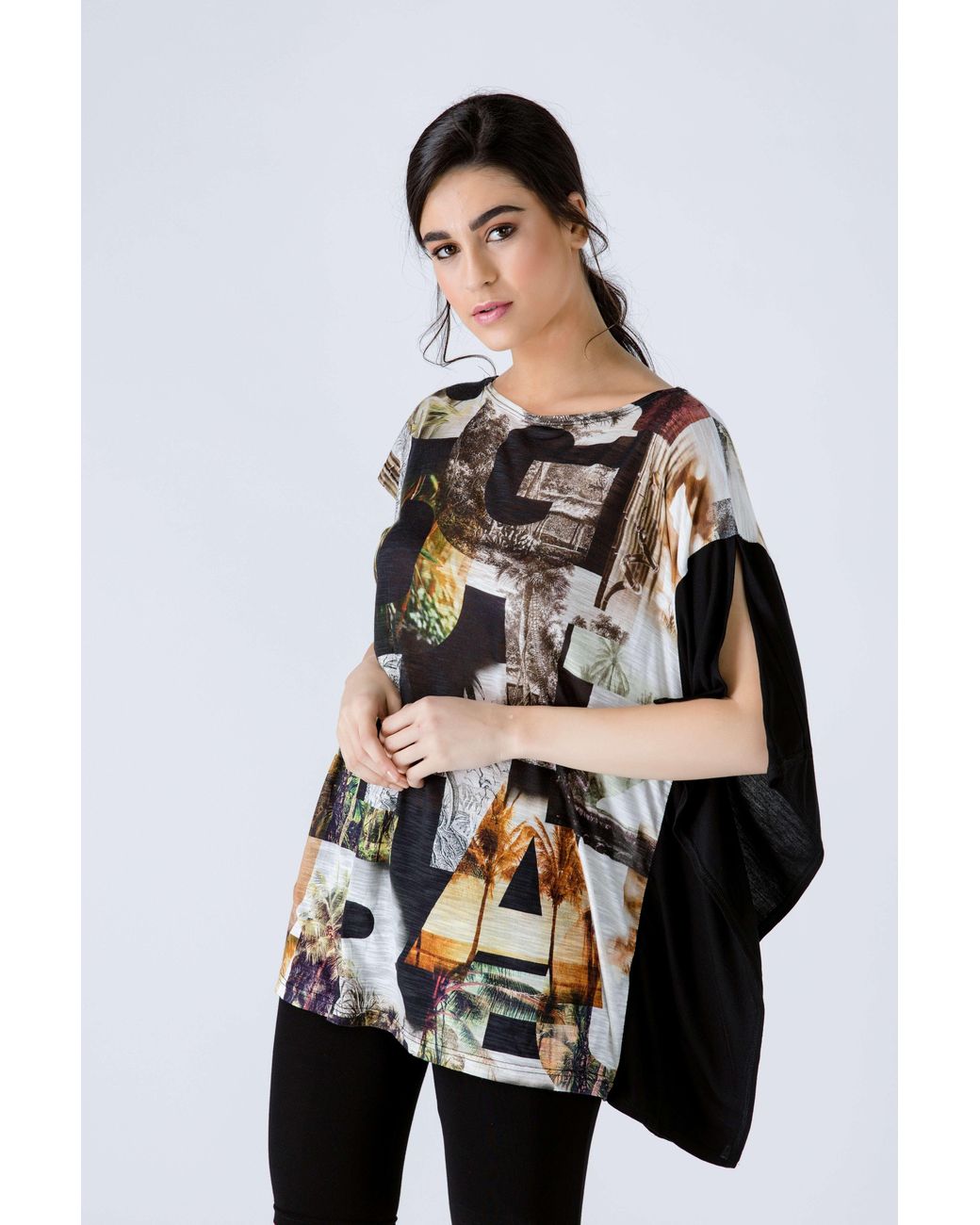 Conquista Black Asymmetric Print Tunic