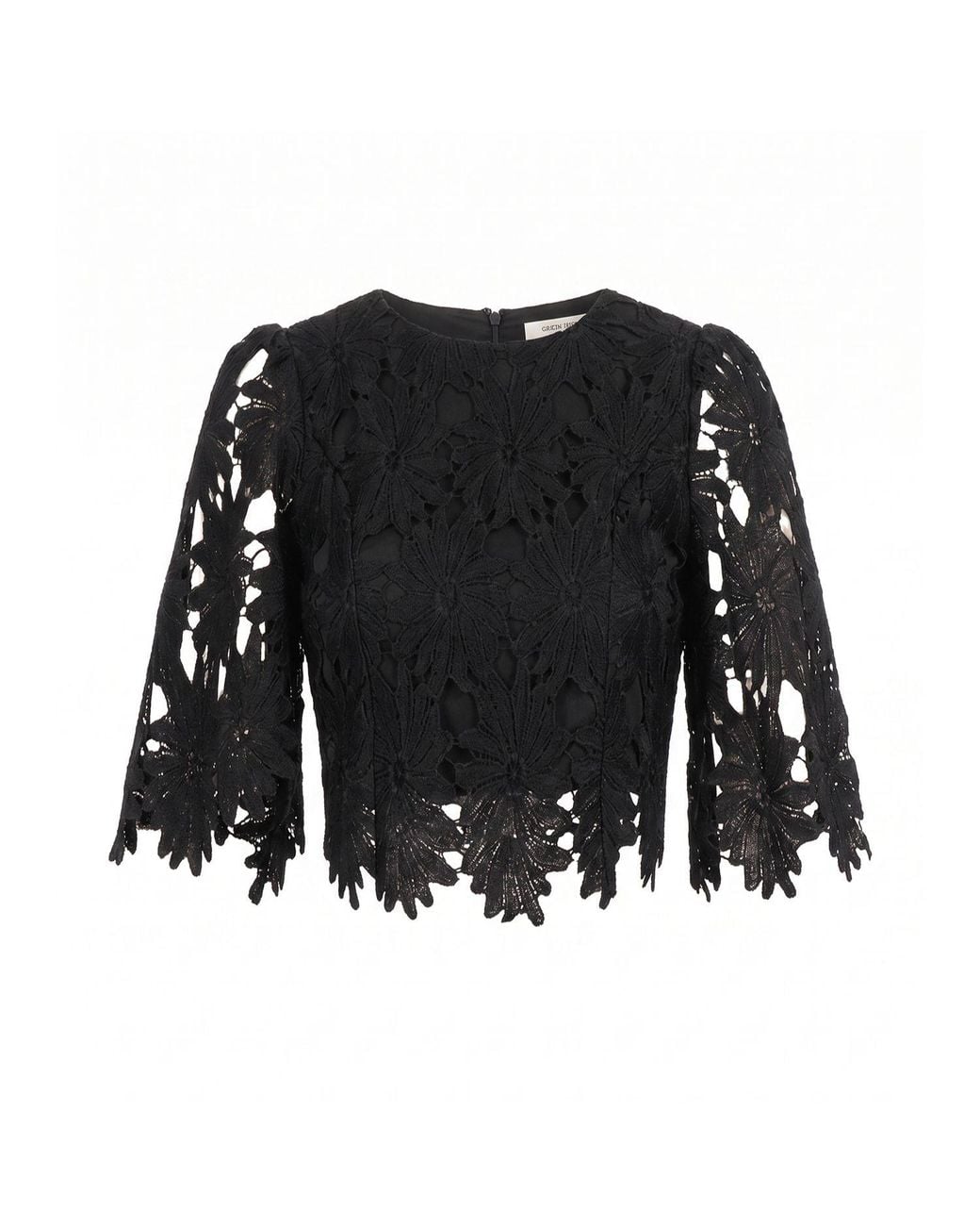 Tantra Spain Sl Black Cropped Guipure Top With Lantern Sleeves