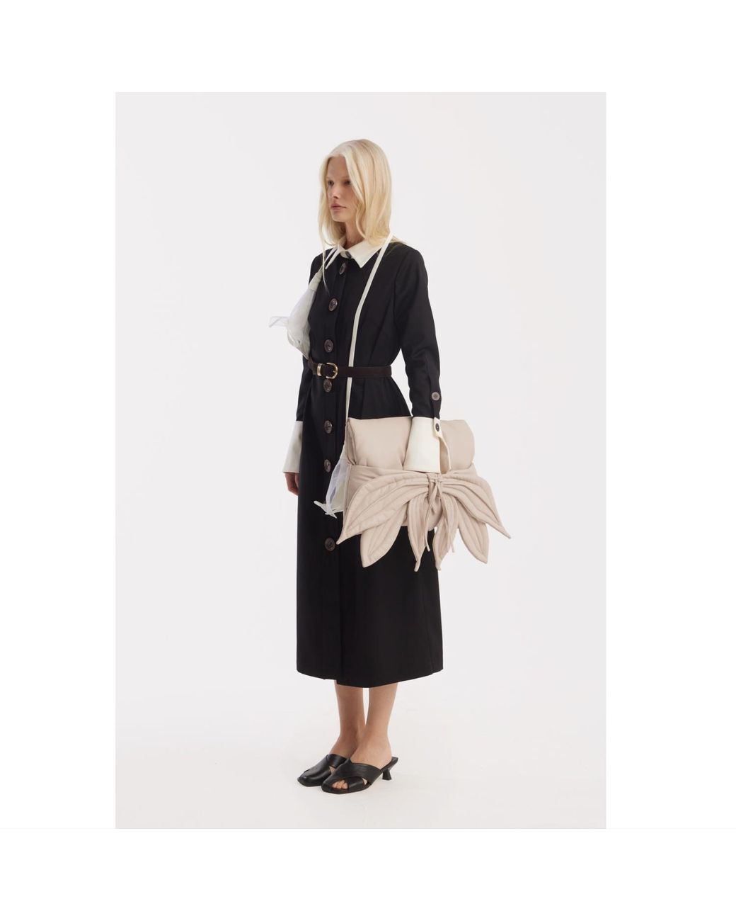 Julia Allert Black Monochrome Midi Shirt Dress –
