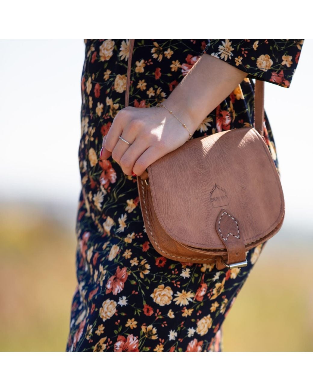 Berber Leather Brown Neutrals The Temara Small Half-Moon Saddle Bag