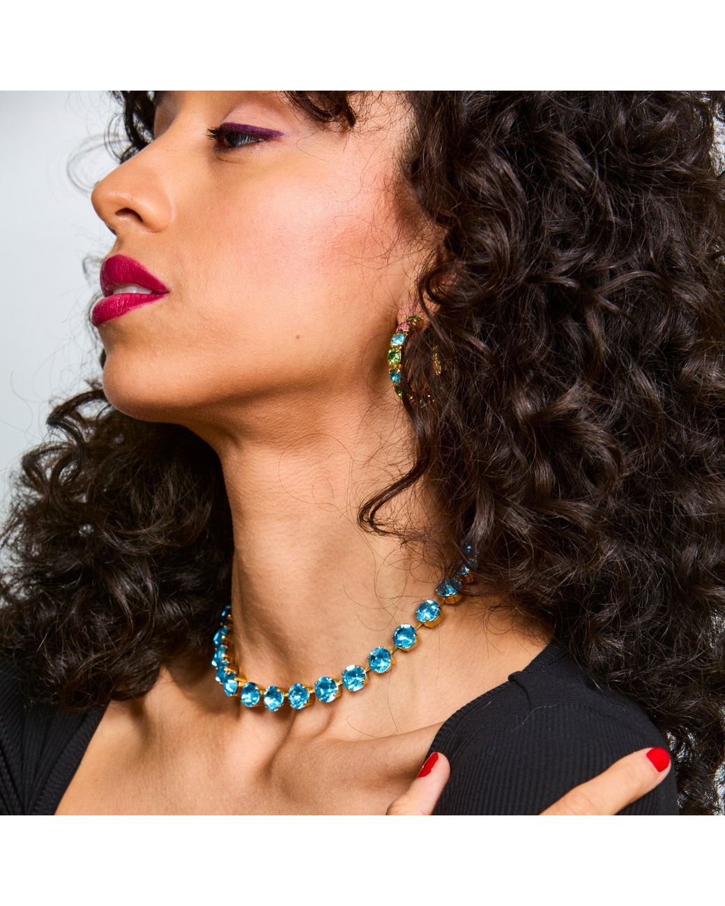 Laura Gray Blue Adjustable Light Aqua Crystal Riviera Necklace