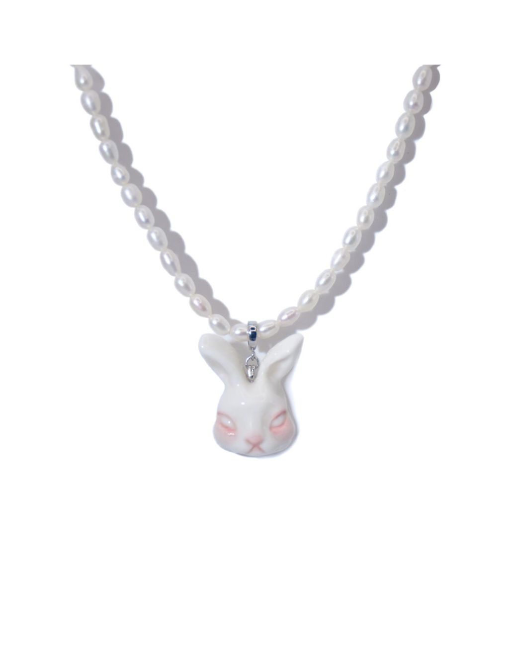 H2 Studio Metallic Grumpy Bunny Porcelain Freshwater Pearl Necklace