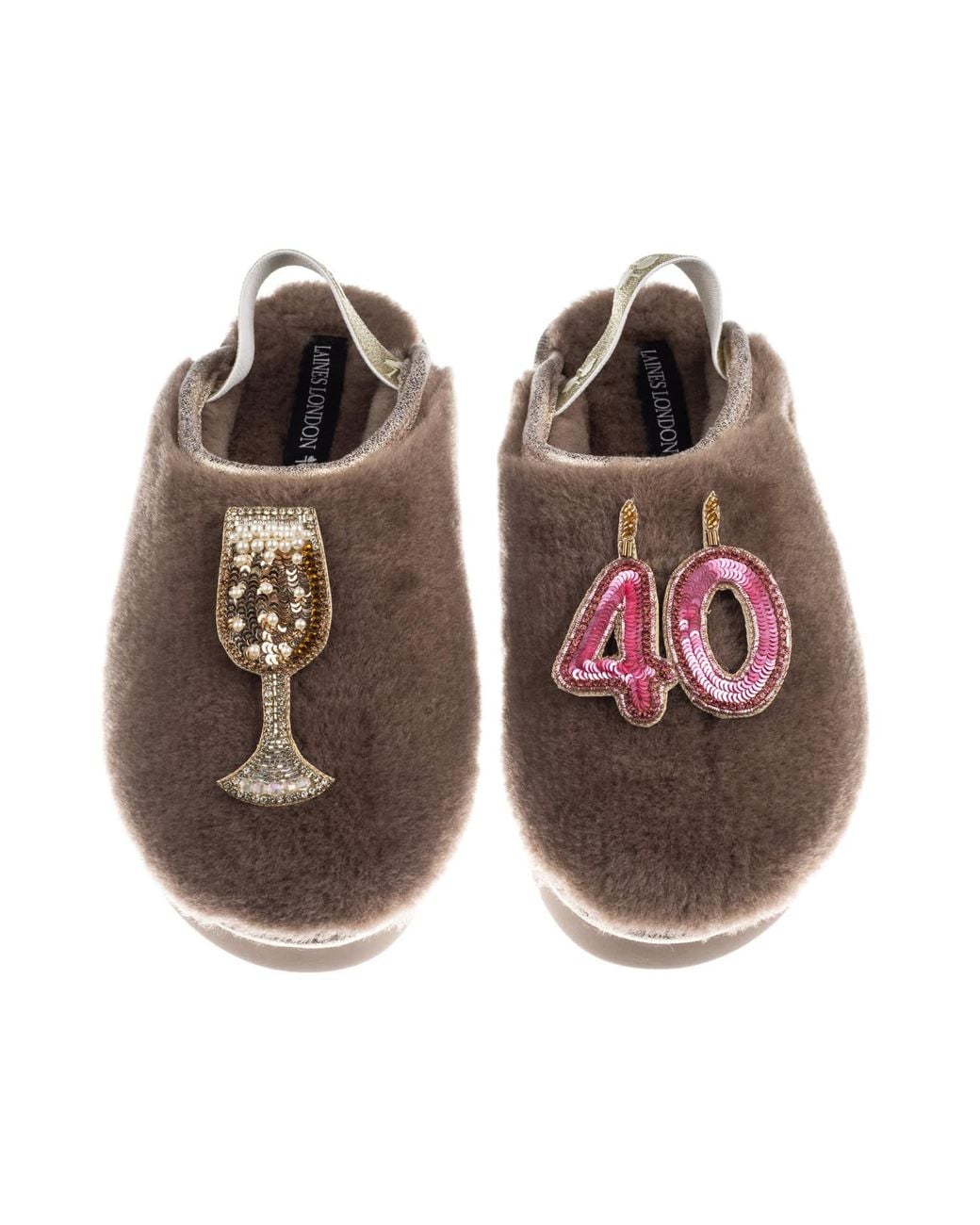 Laines London Brown Neutrals Flatform Cloud Closed Toe Slippers With 40Th Birthday & Champagne Glass Brooches