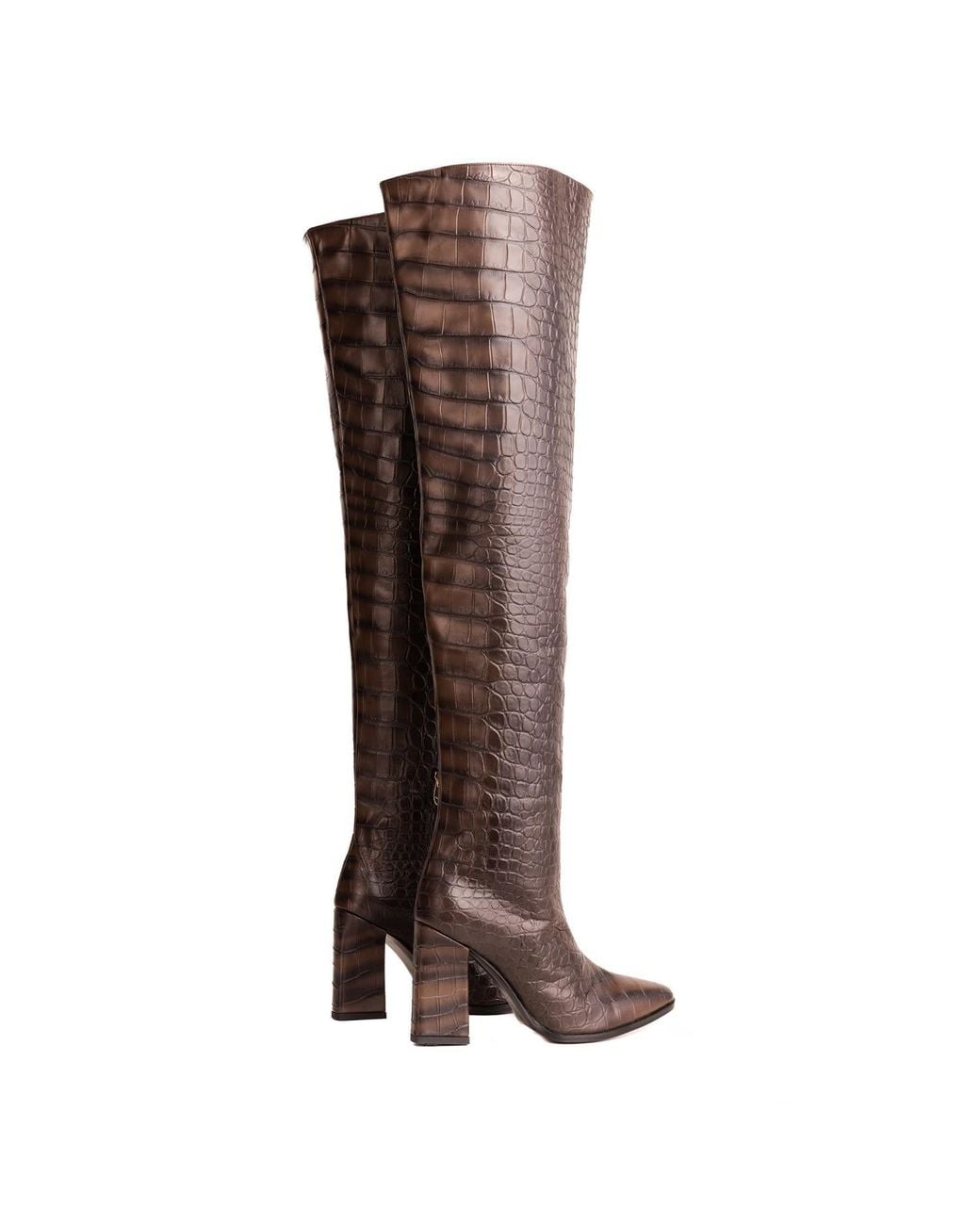 Rosamund Muir London Brown Roma Dark Crocodile Print Over Knee Boots