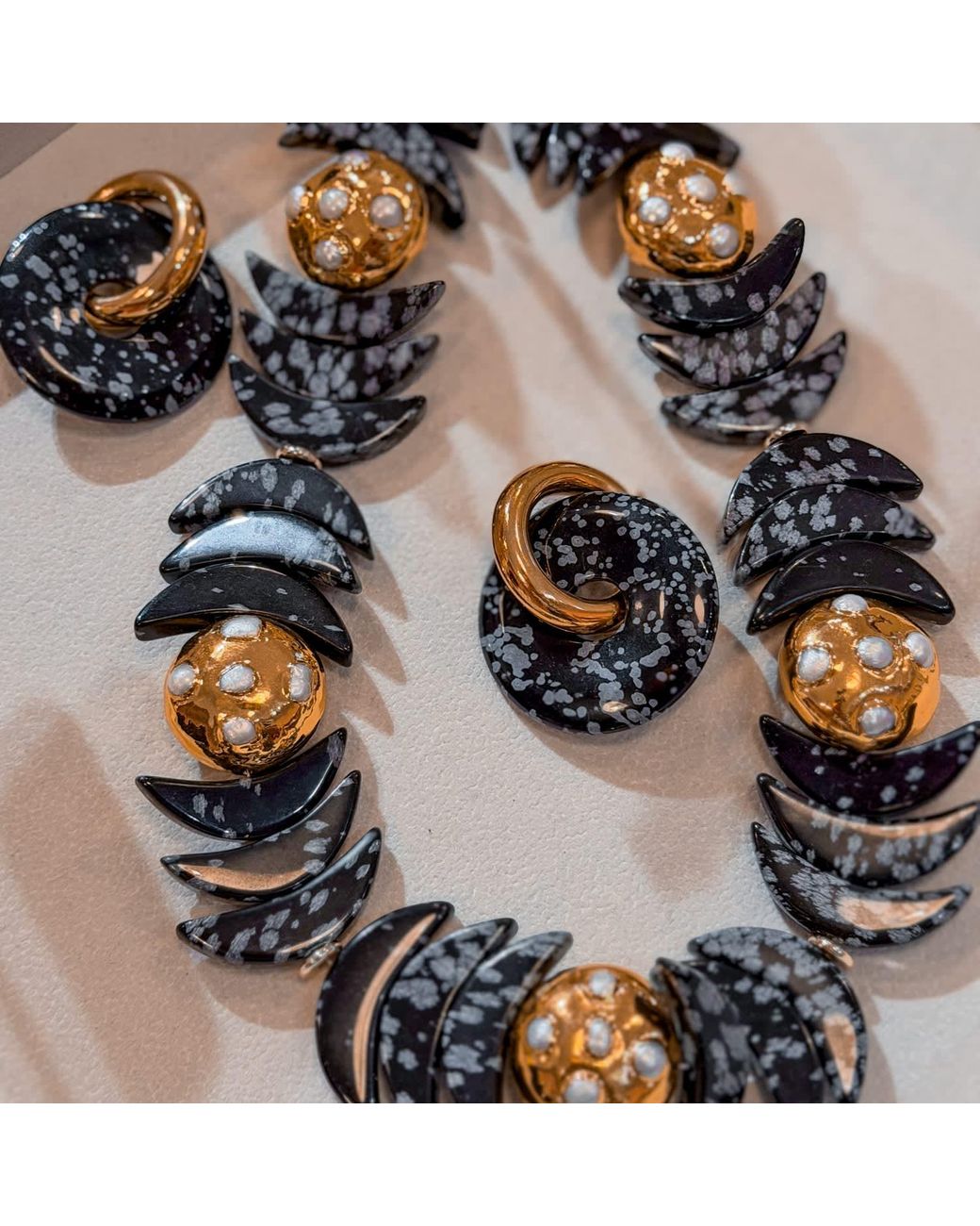 Edgar Navarro Jewelry Blue Edgar Navarro Snow Obsidian & Pearls Moon Phases Necklace