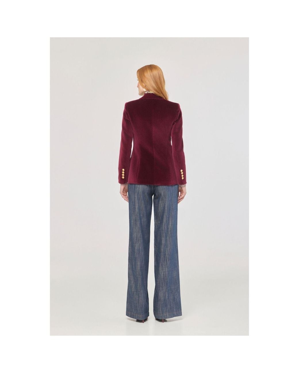 The Extreme Collection Red Burgundy Velvet Blazer Oliva